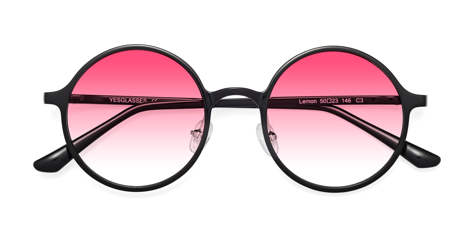 Folded Front of Lemon in Black with Pink Gradient Lenses