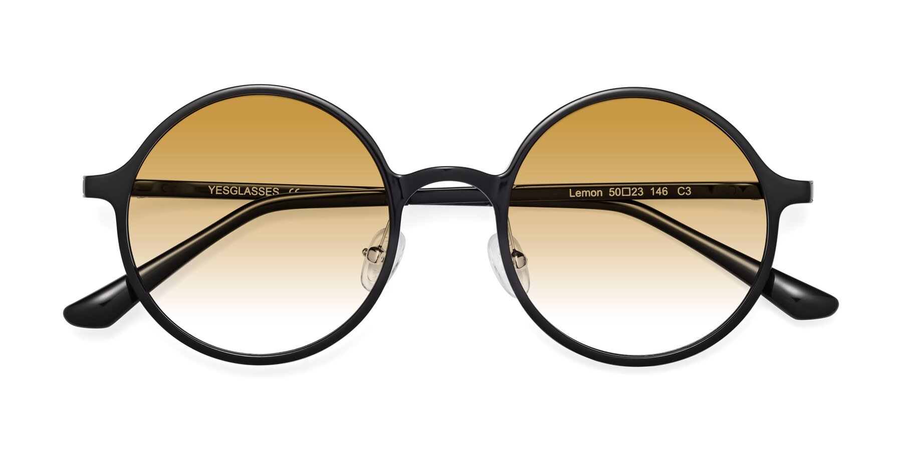 Folded Front of Lemon in Black with Champagne Gradient Lenses