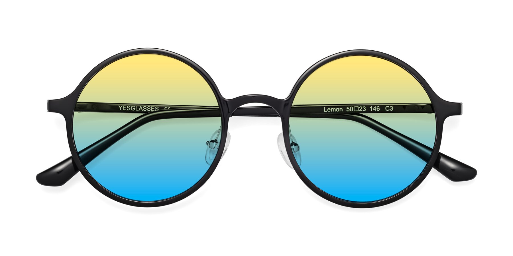 Folded Front of Lemon in Black with Yellow / Blue Gradient Lenses
