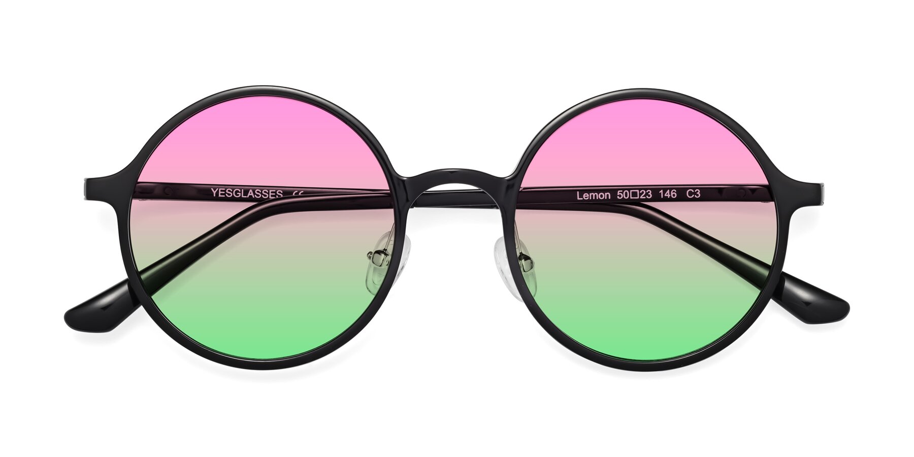 Folded Front of Lemon in Black with Pink / Green Gradient Lenses