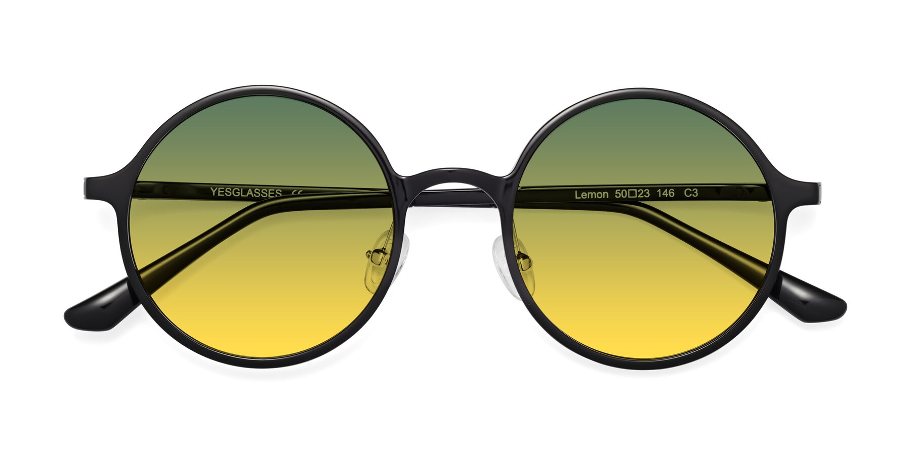 Folded Front of Lemon in Black with Green / Yellow Gradient Lenses