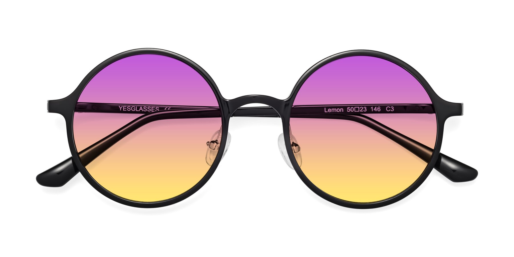 Folded Front of Lemon in Black with Purple / Yellow Gradient Lenses