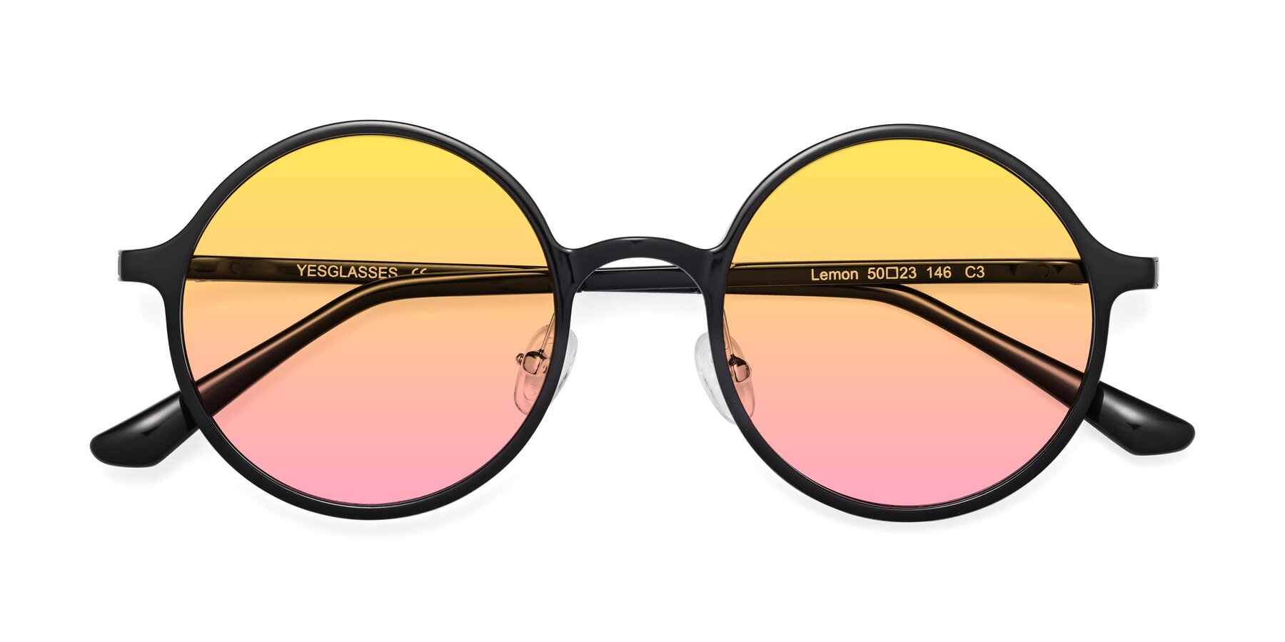 Folded Front of Lemon in Black with Yellow / Pink Gradient Lenses
