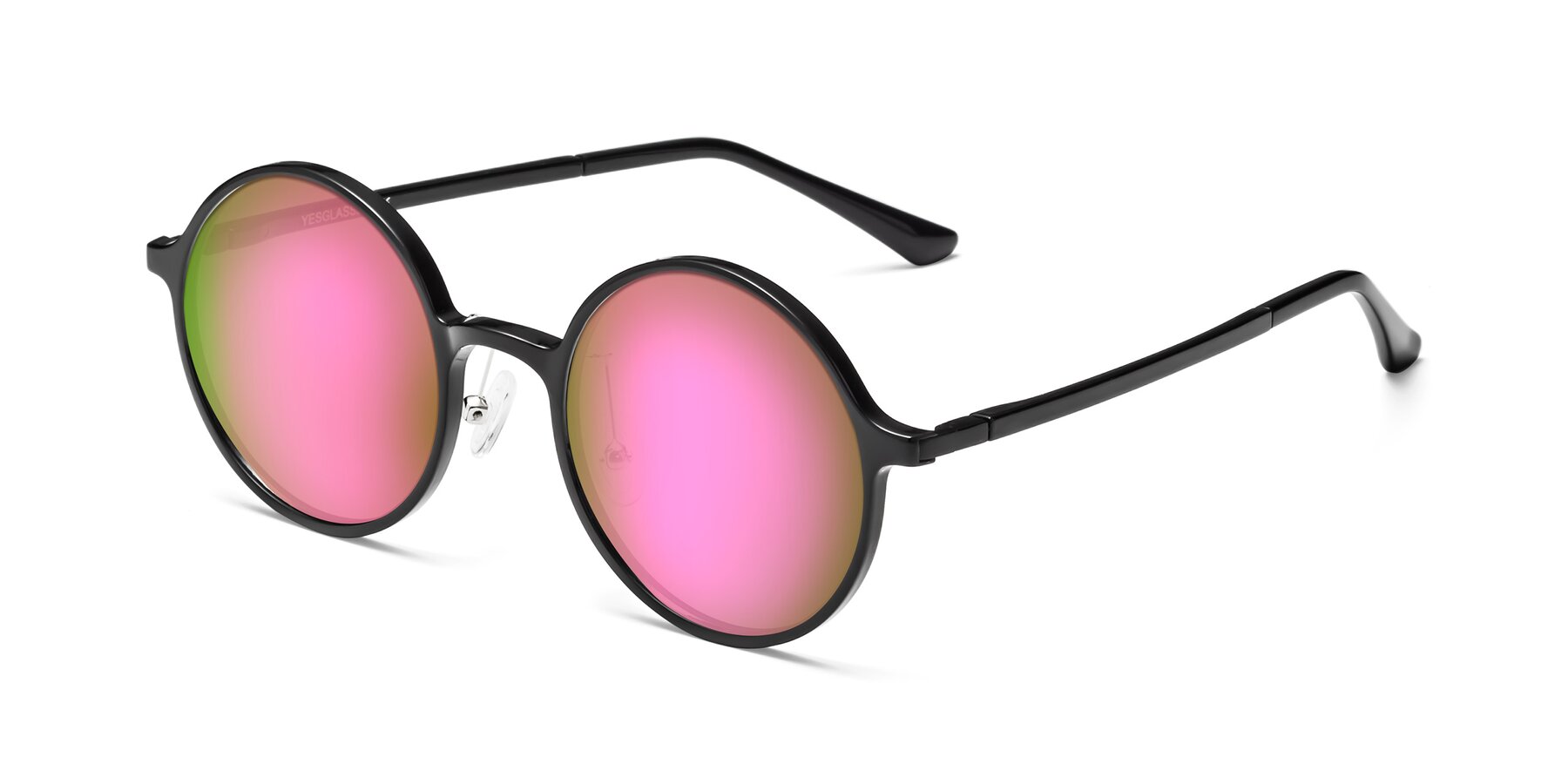 Angle of Lemon in Black with Pink Mirrored Lenses