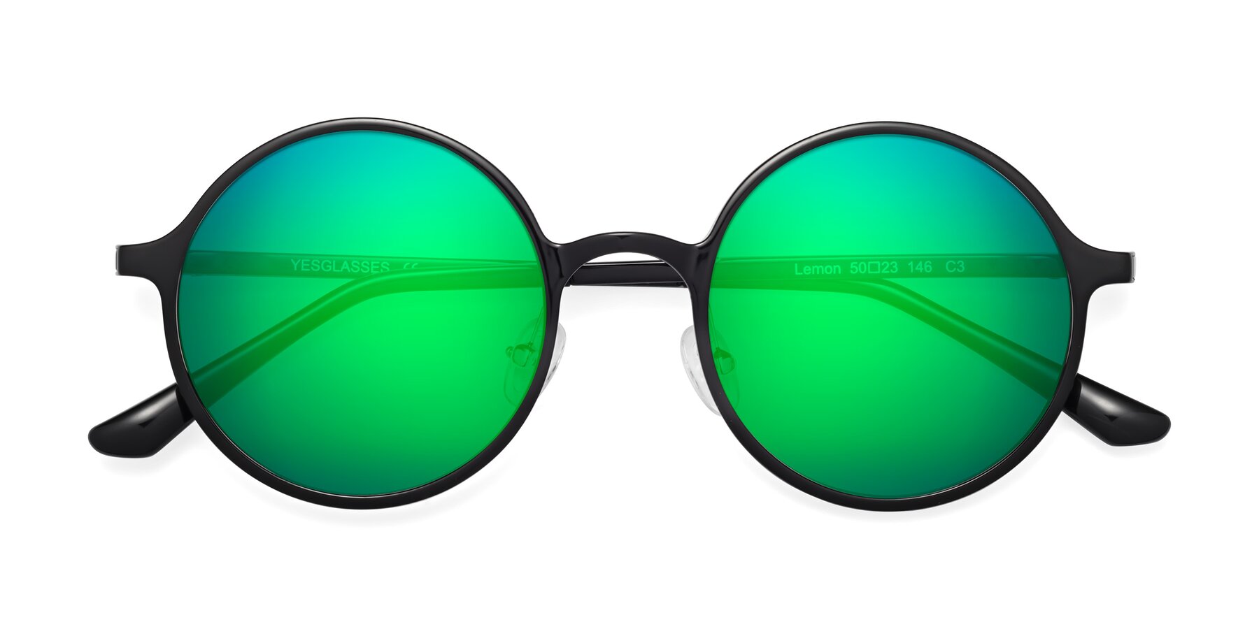 Folded Front of Lemon in Black with Green Mirrored Lenses