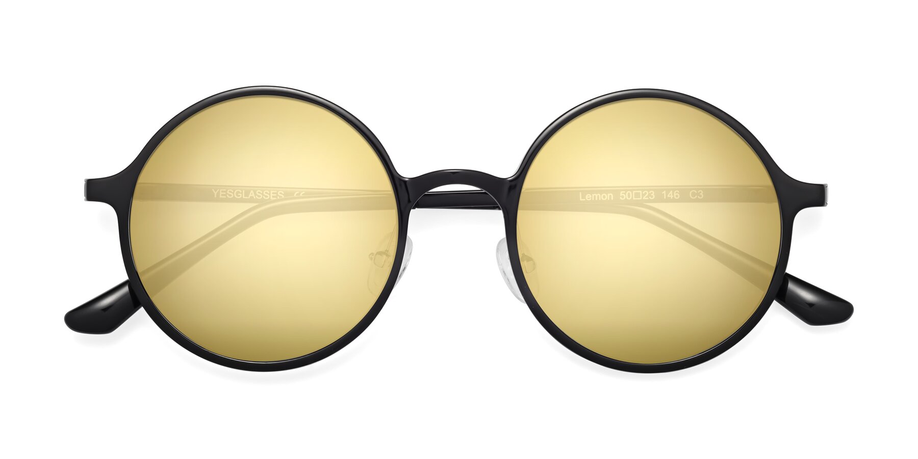 Folded Front of Lemon in Black with Gold Mirrored Lenses