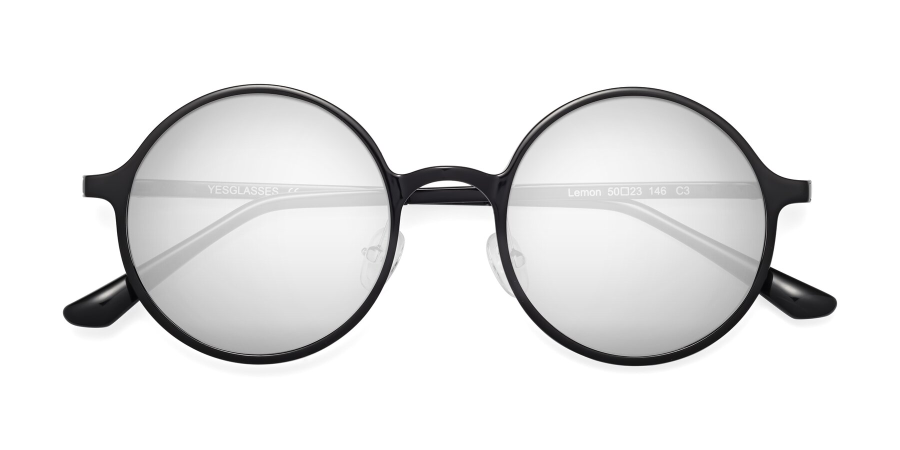 Folded Front of Lemon in Black with Silver Mirrored Lenses