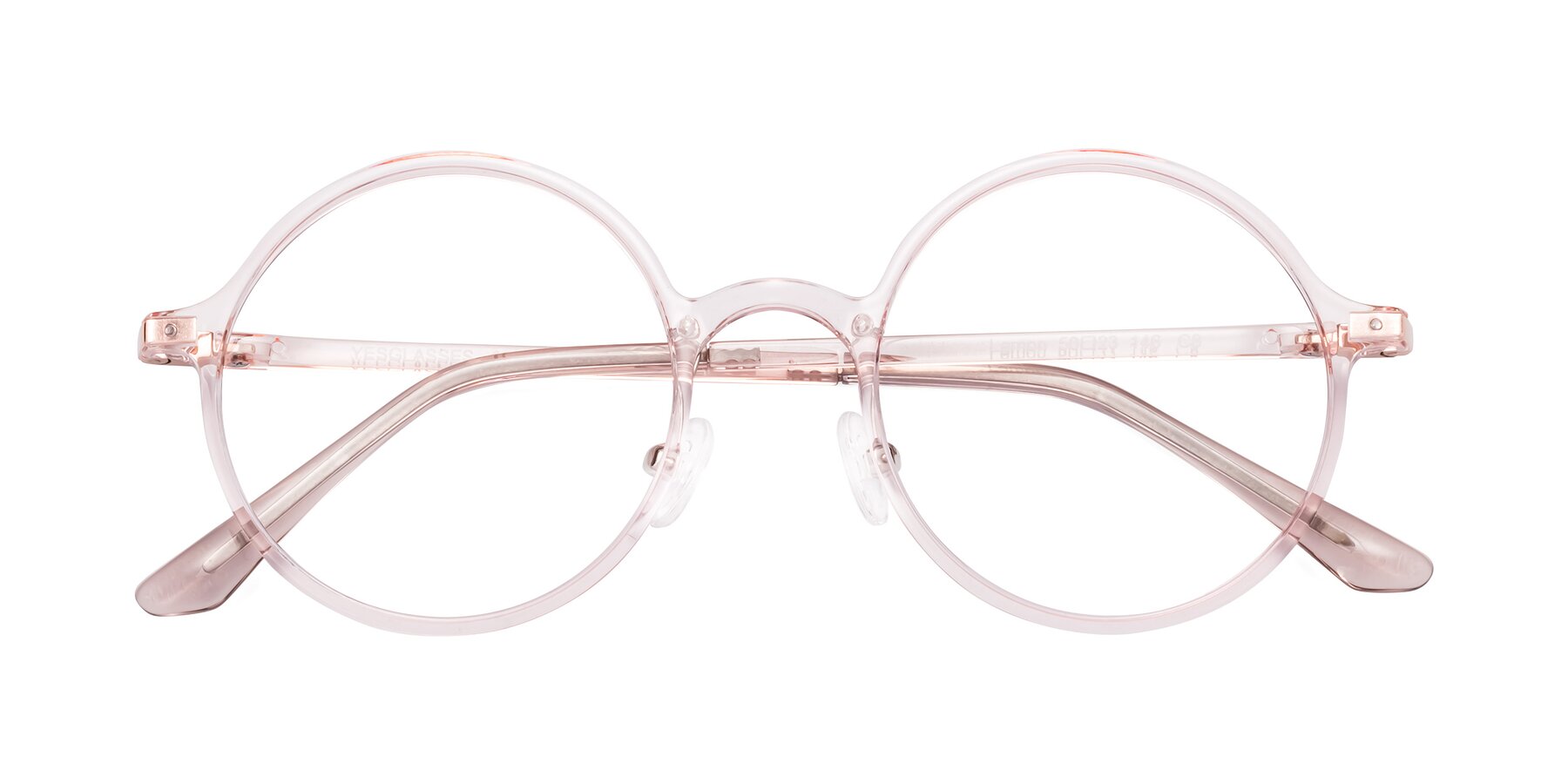 View of Lemon in Transparent Pink with Clear Eyeglass Lenses