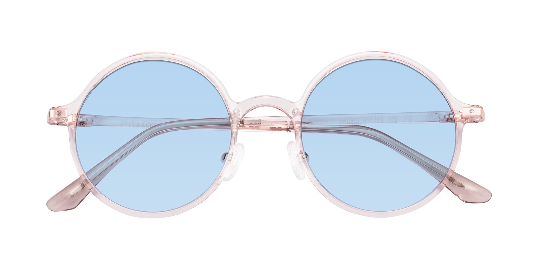 Folded Front of Lemon in Transparent Pink with Light Blue Tinted Lenses