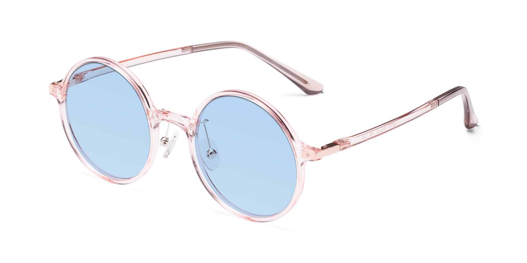 Angle of Lemon in Transparent Pink with Light Blue Tinted Lenses