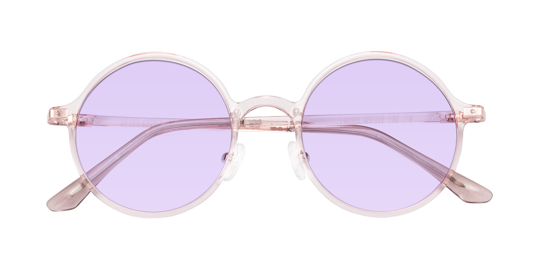 Folded Front of Lemon in Transparent Pink with Light Purple Tinted Lenses