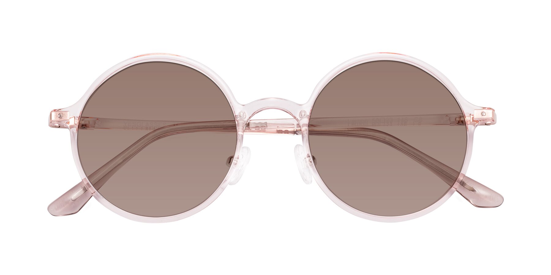Folded Front of Lemon in Transparent Pink with Medium Brown Tinted Lenses