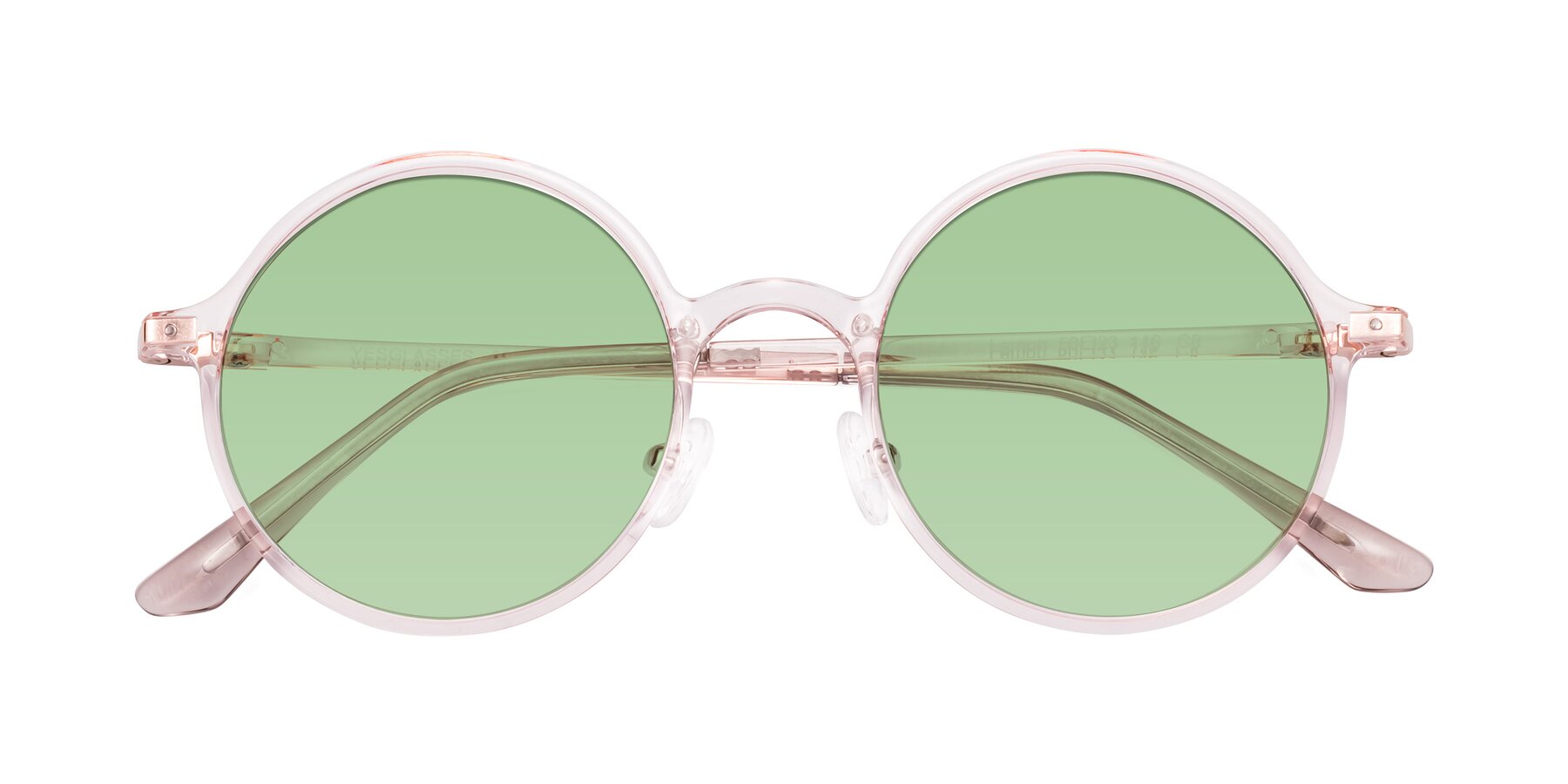 Folded Front of Lemon in Transparent Pink with Medium Green Tinted Lenses