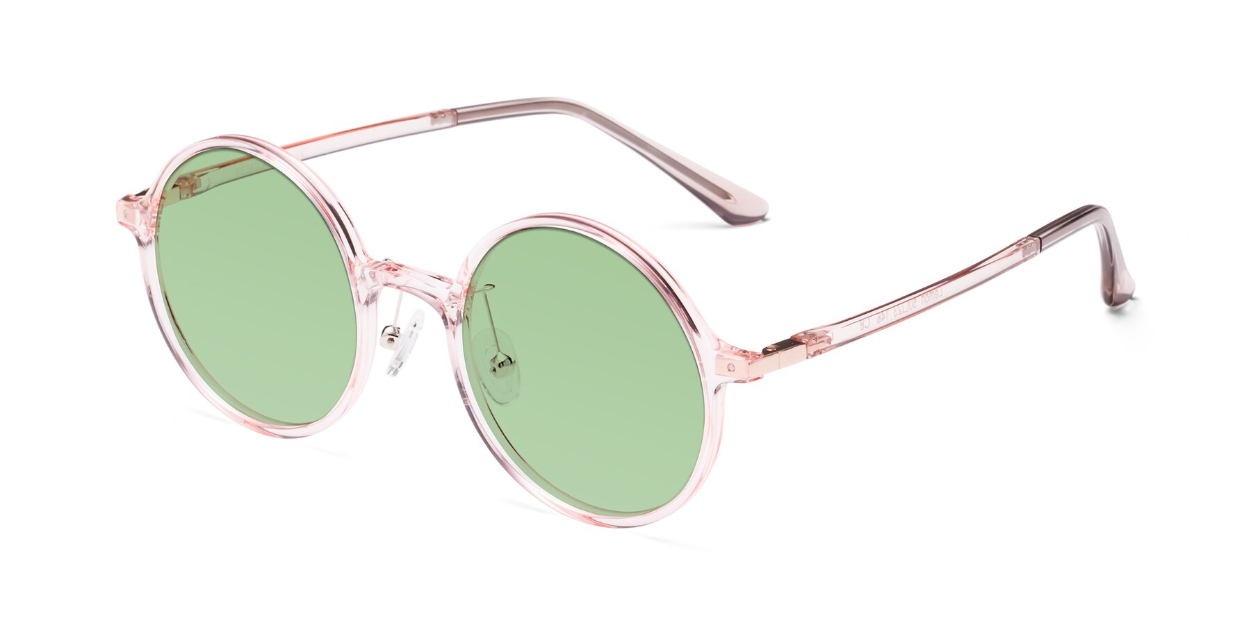 Angle of Lemon in Transparent Pink with Medium Green Tinted Lenses