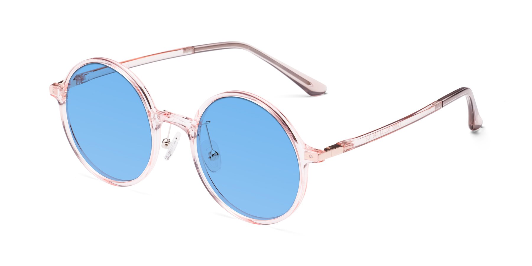 Angle of Lemon in Transparent Pink with Medium Blue Tinted Lenses