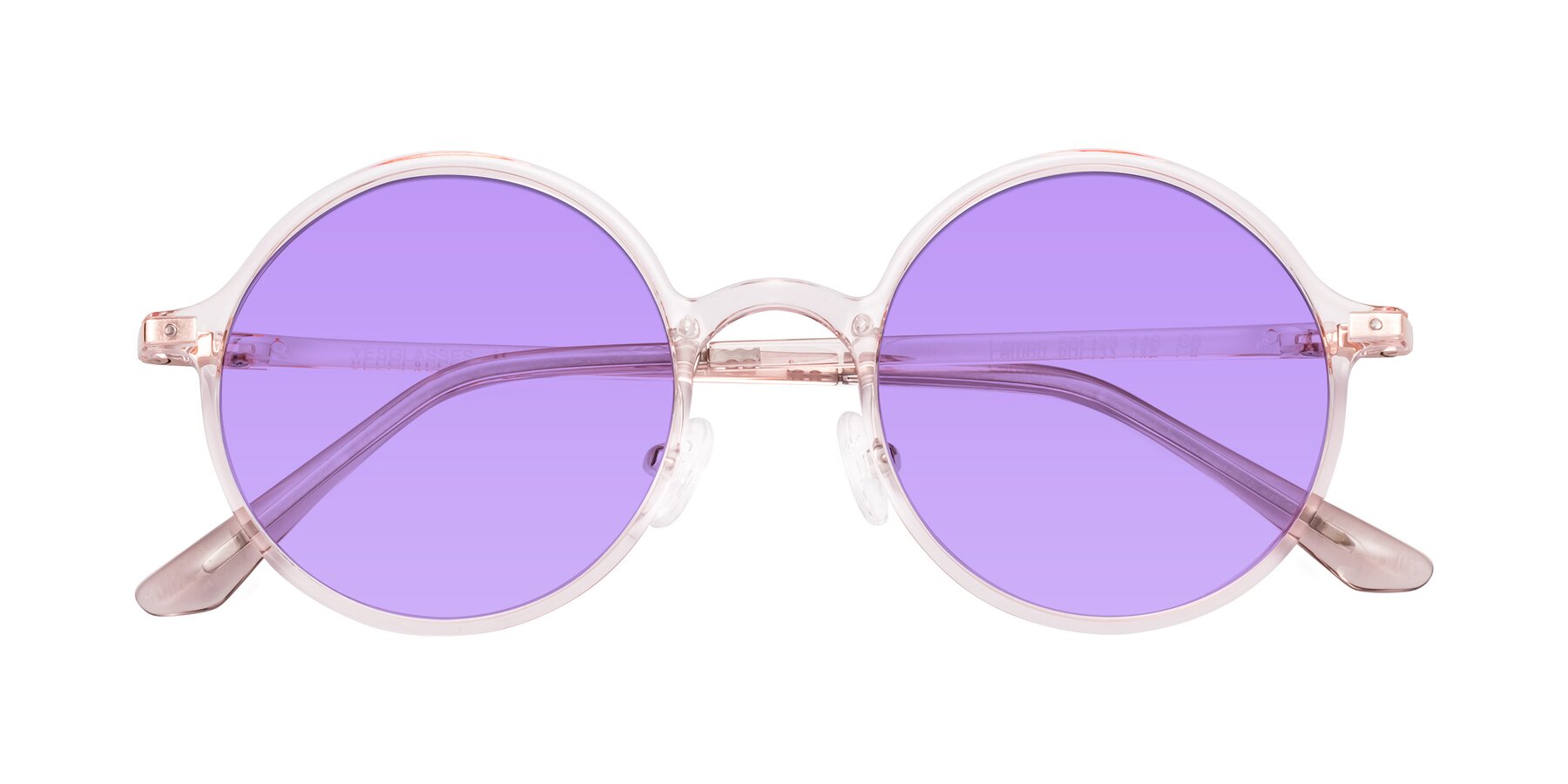 Folded Front of Lemon in Transparent Pink with Medium Purple Tinted Lenses