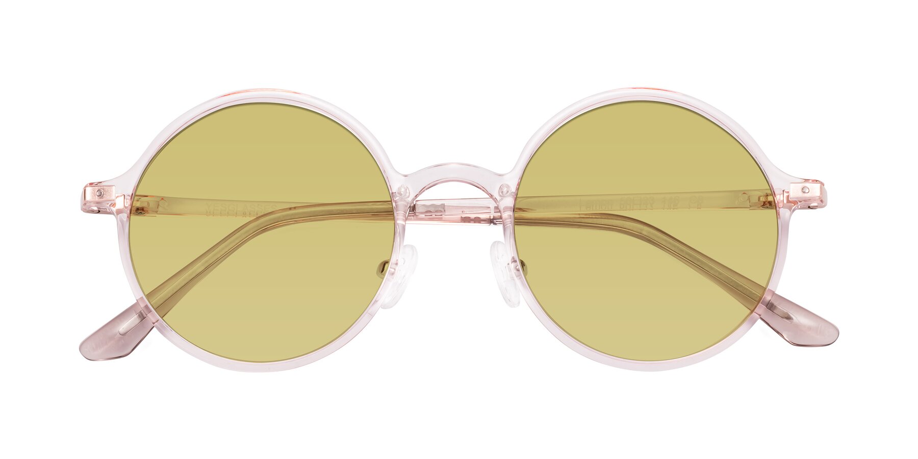 Folded Front of Lemon in Transparent Pink with Medium Champagne Tinted Lenses