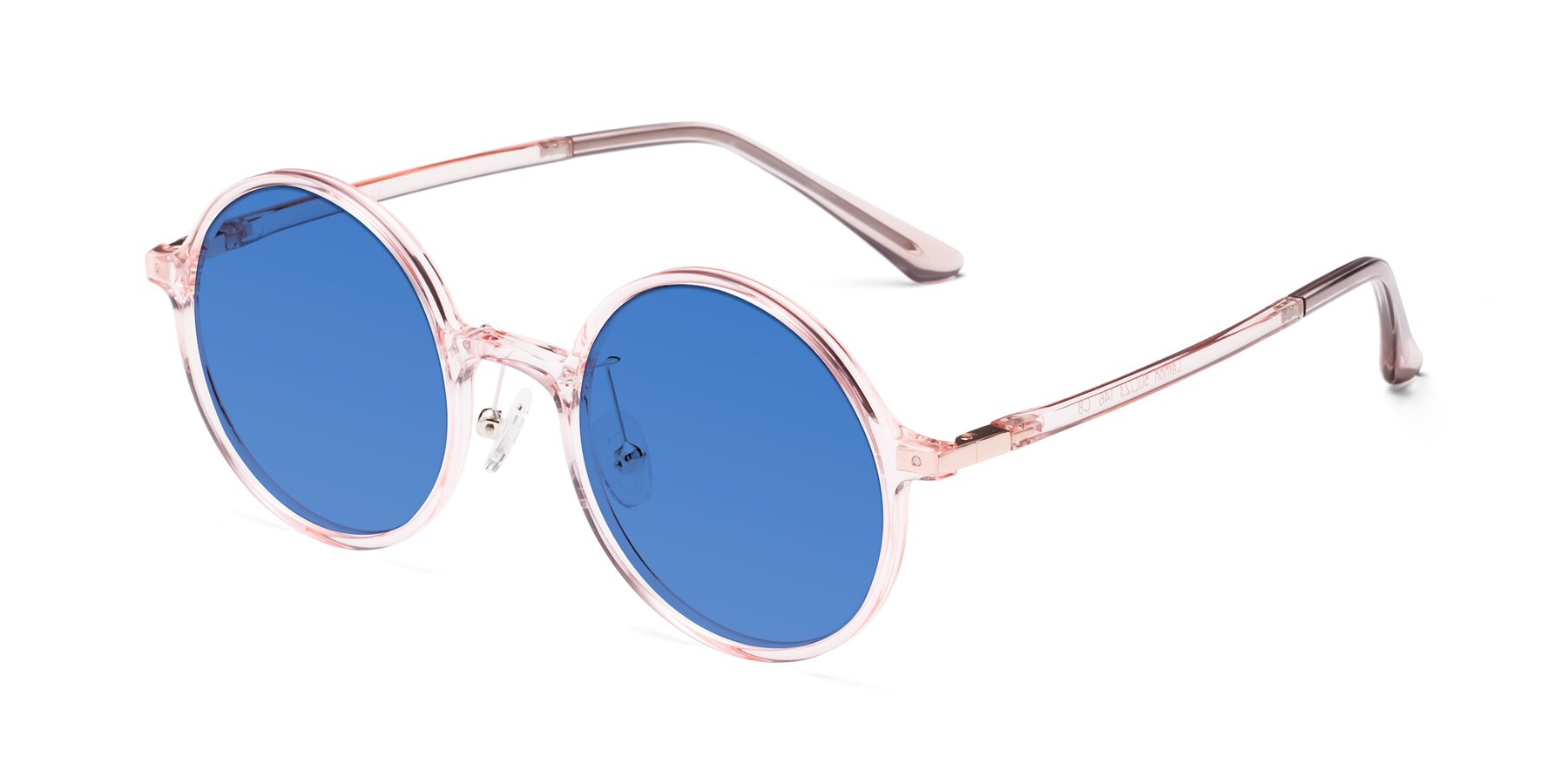 Angle of Lemon in Transparent Pink with Blue Tinted Lenses