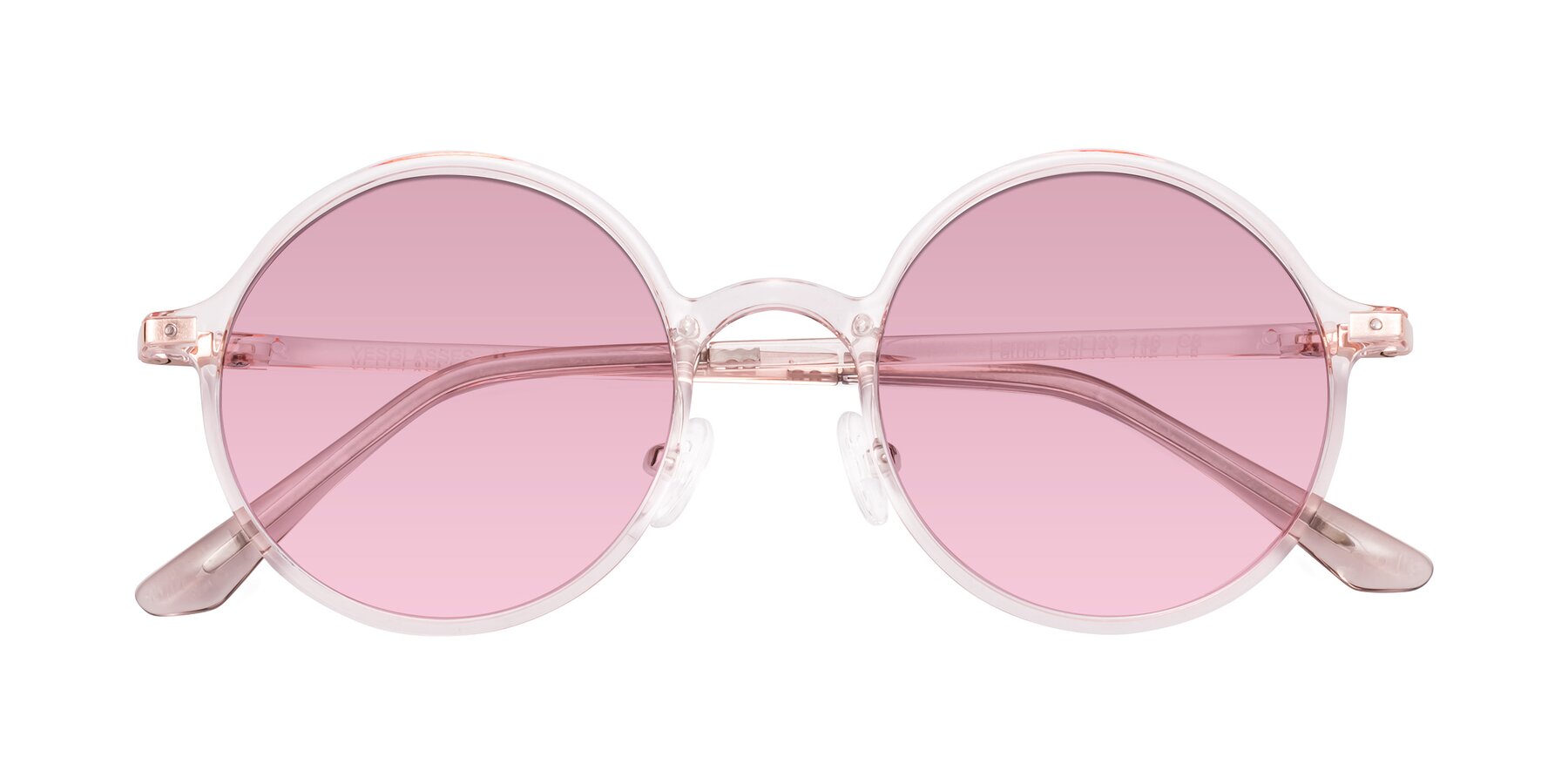 Folded Front of Lemon in Transparent Pink with Light Wine Tinted Lenses