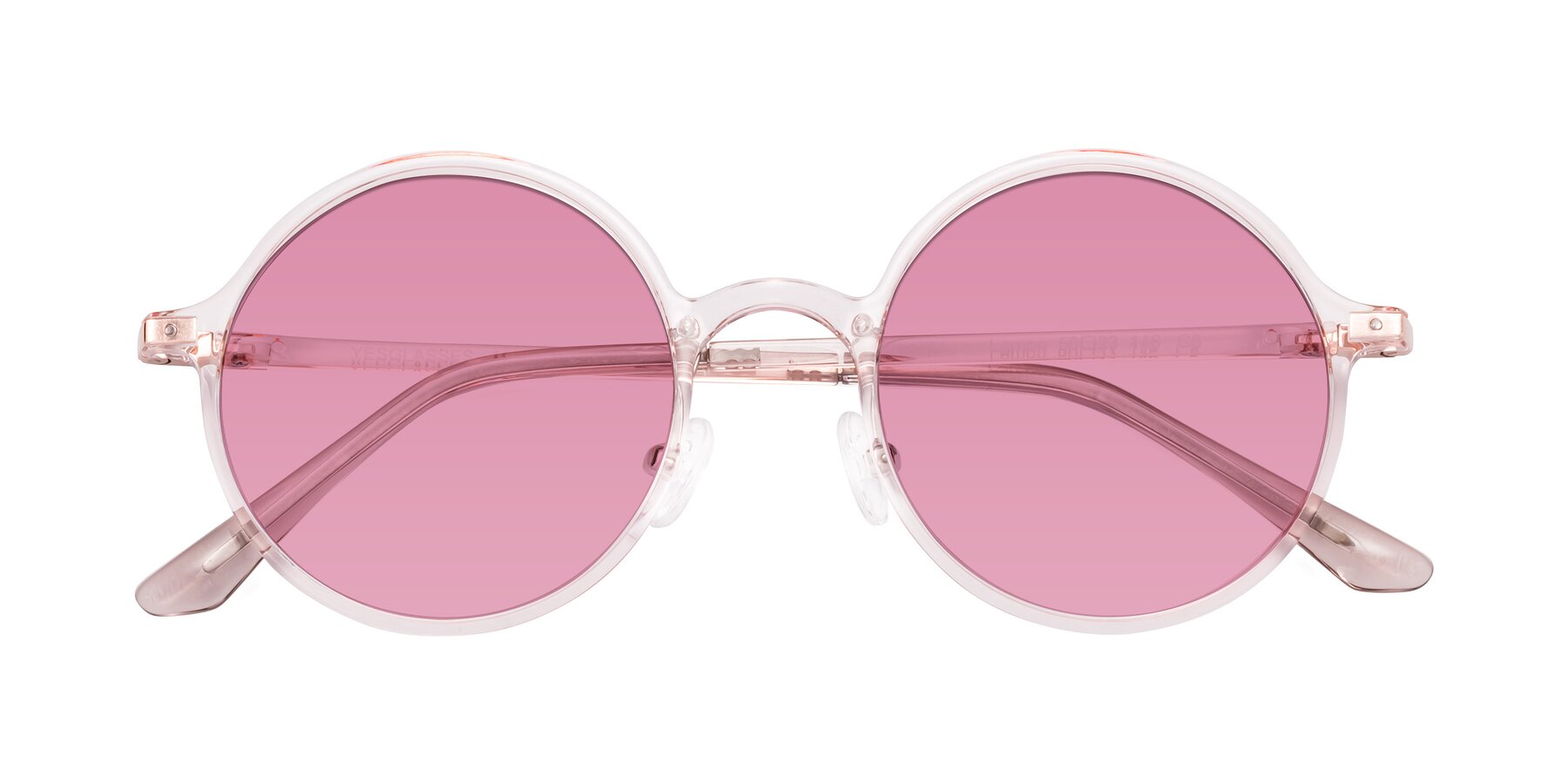 Folded Front of Lemon in Transparent Pink with Medium Wine Tinted Lenses