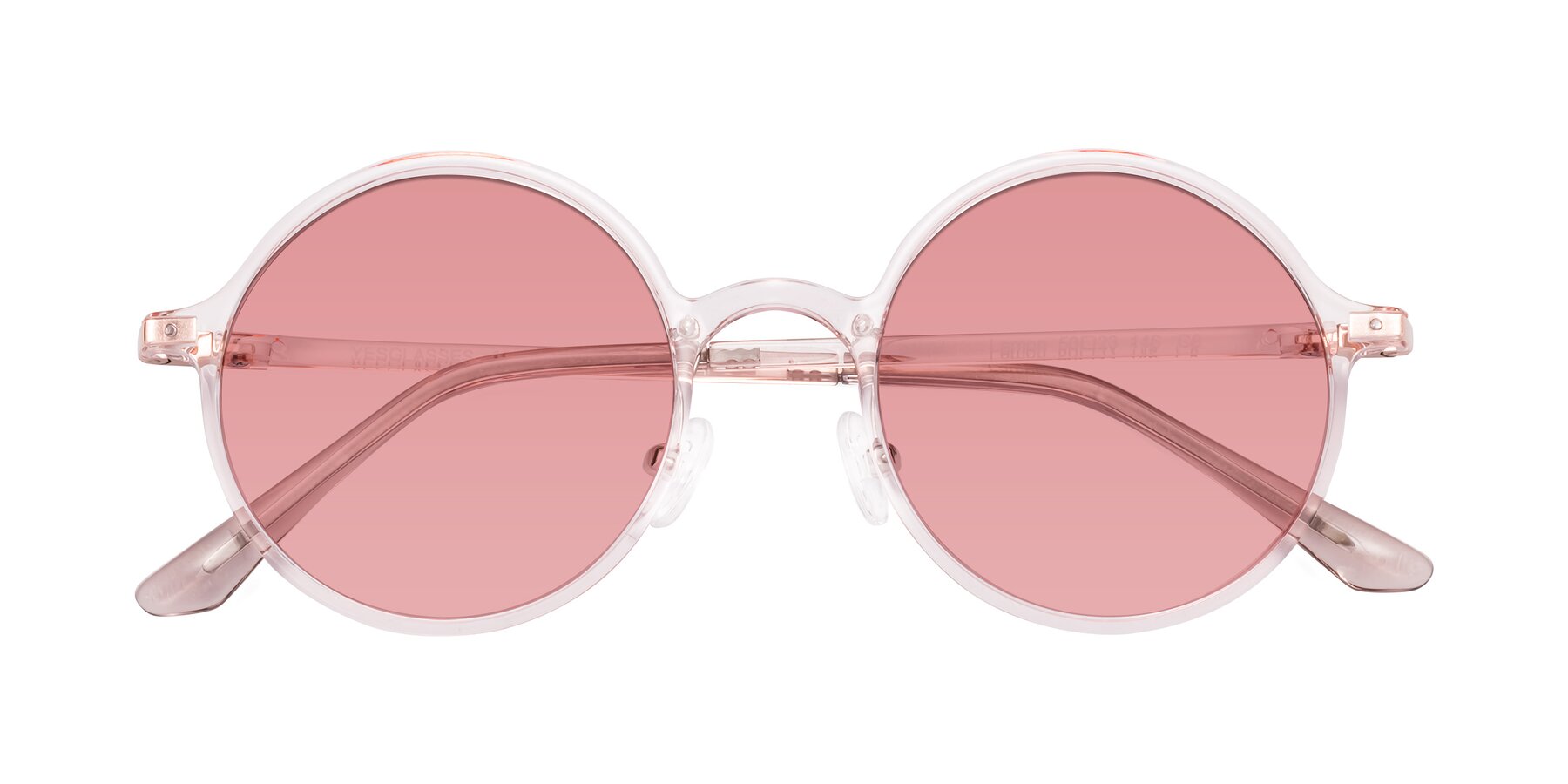 Folded Front of Lemon in Transparent Pink with Medium Garnet Tinted Lenses