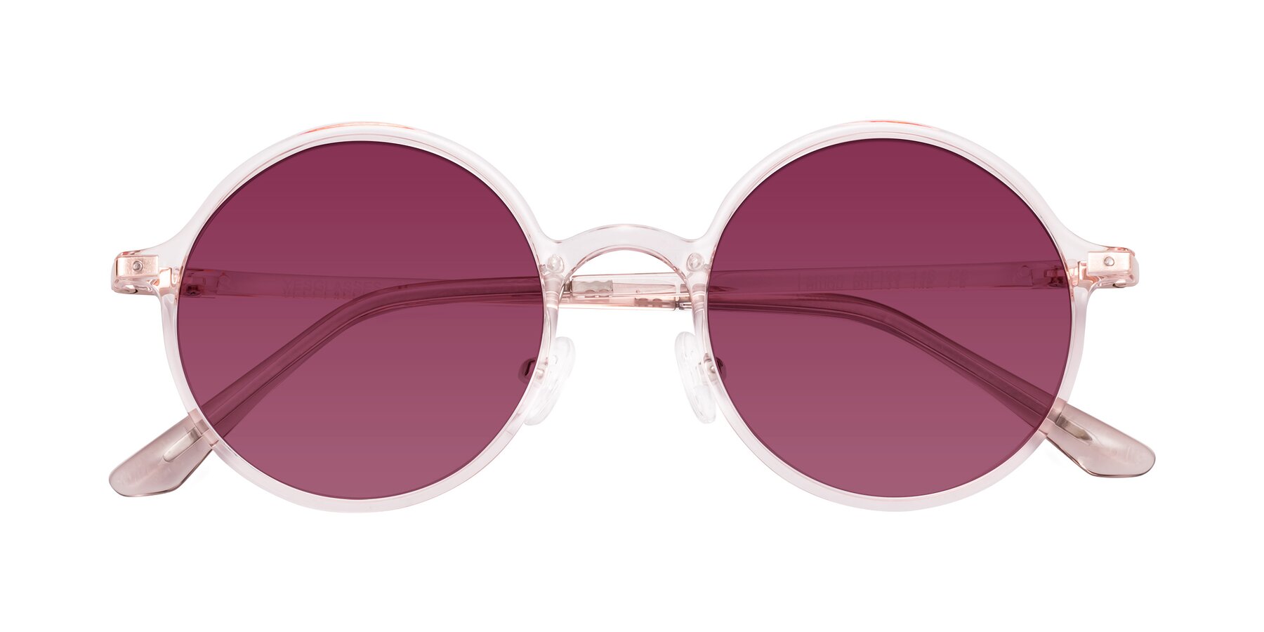 Folded Front of Lemon in Transparent Pink with Wine Tinted Lenses