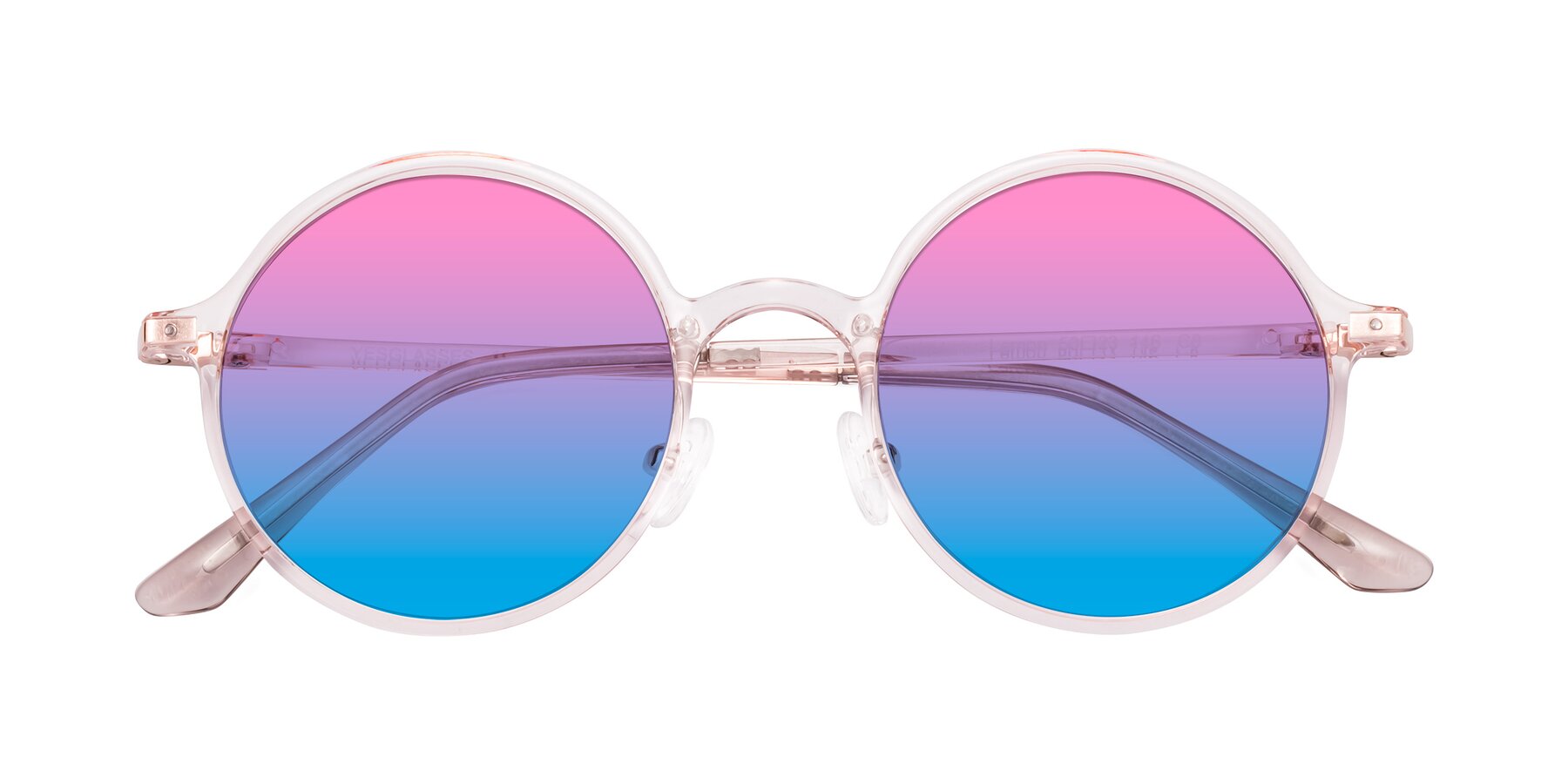 Folded Front of Lemon in Transparent Pink with Pink / Blue Gradient Lenses