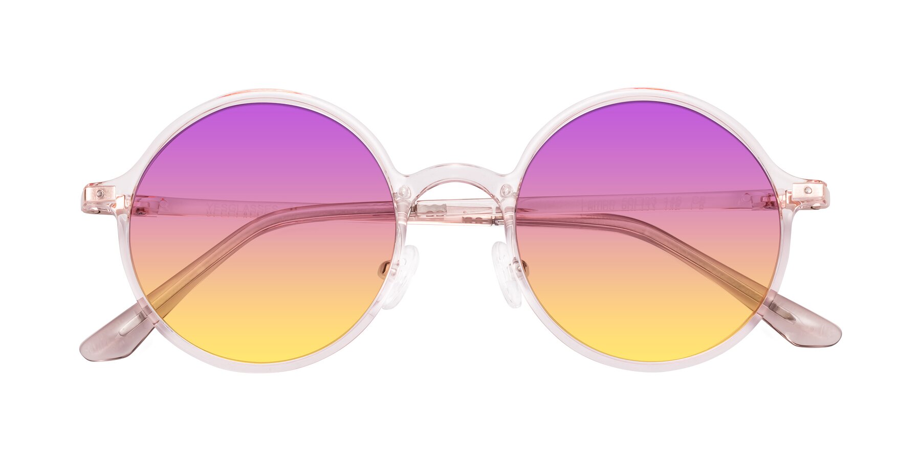 Folded Front of Lemon in Transparent Pink with Purple / Yellow Gradient Lenses