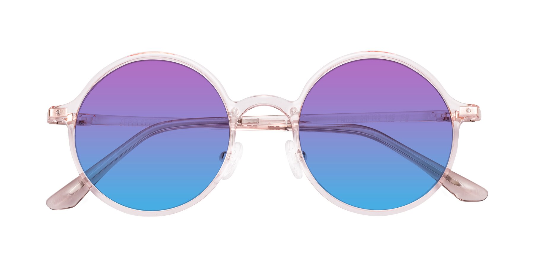 Folded Front of Lemon in Transparent Pink with Purple / Blue Gradient Lenses