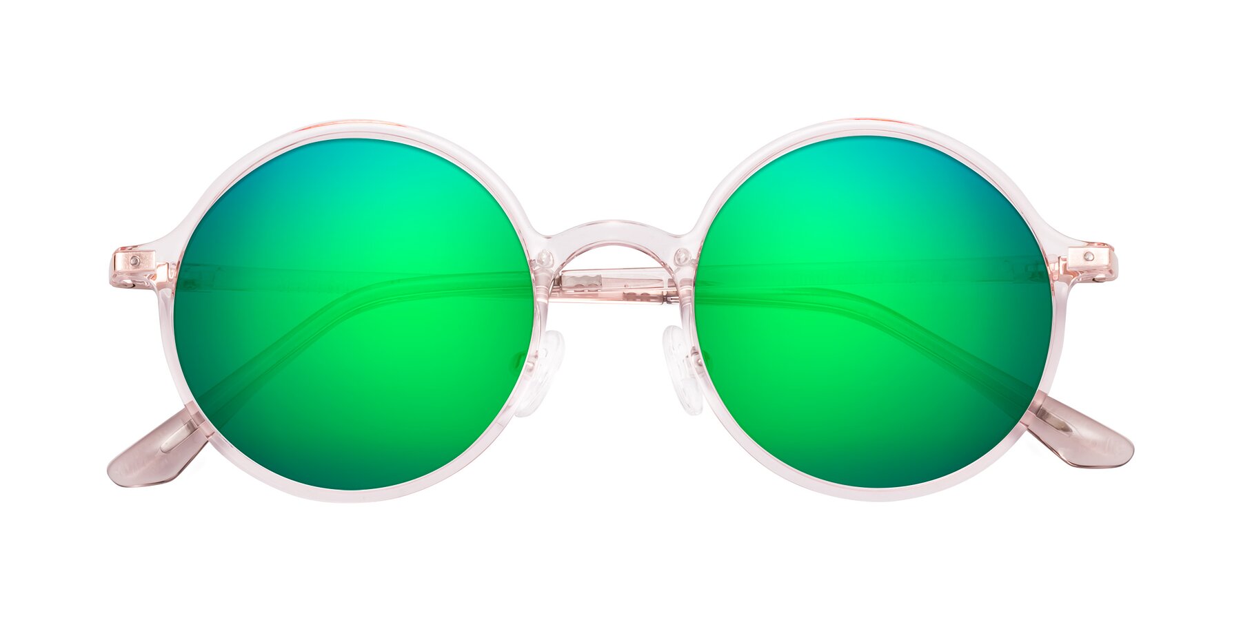 Folded Front of Lemon in Transparent Pink with Green Mirrored Lenses