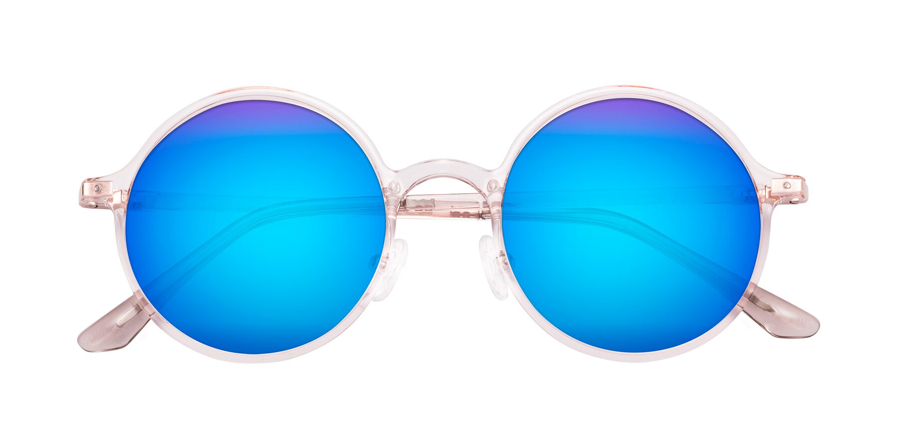 Folded Front of Lemon in Transparent Pink with Blue Mirrored Lenses