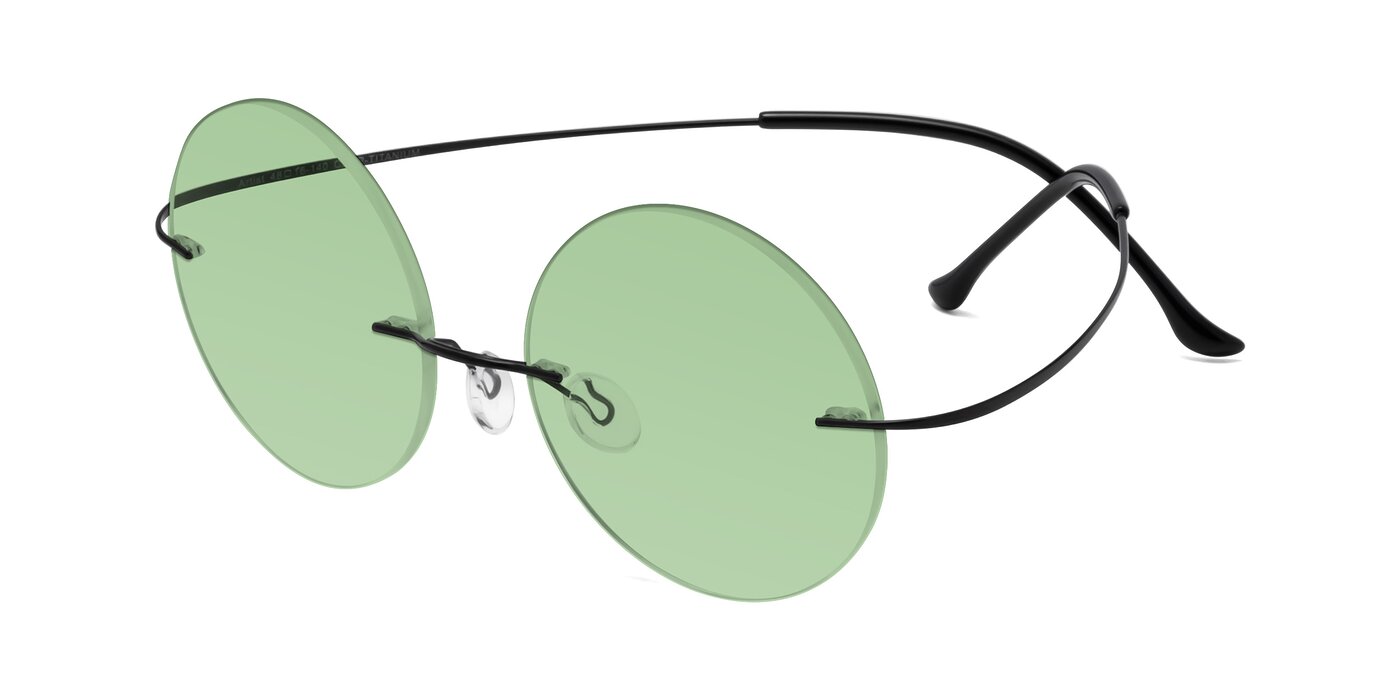 Black Lightweight Round Rimless Tinted Sunglasses With Medium Green Sunwear Lenses Artist 