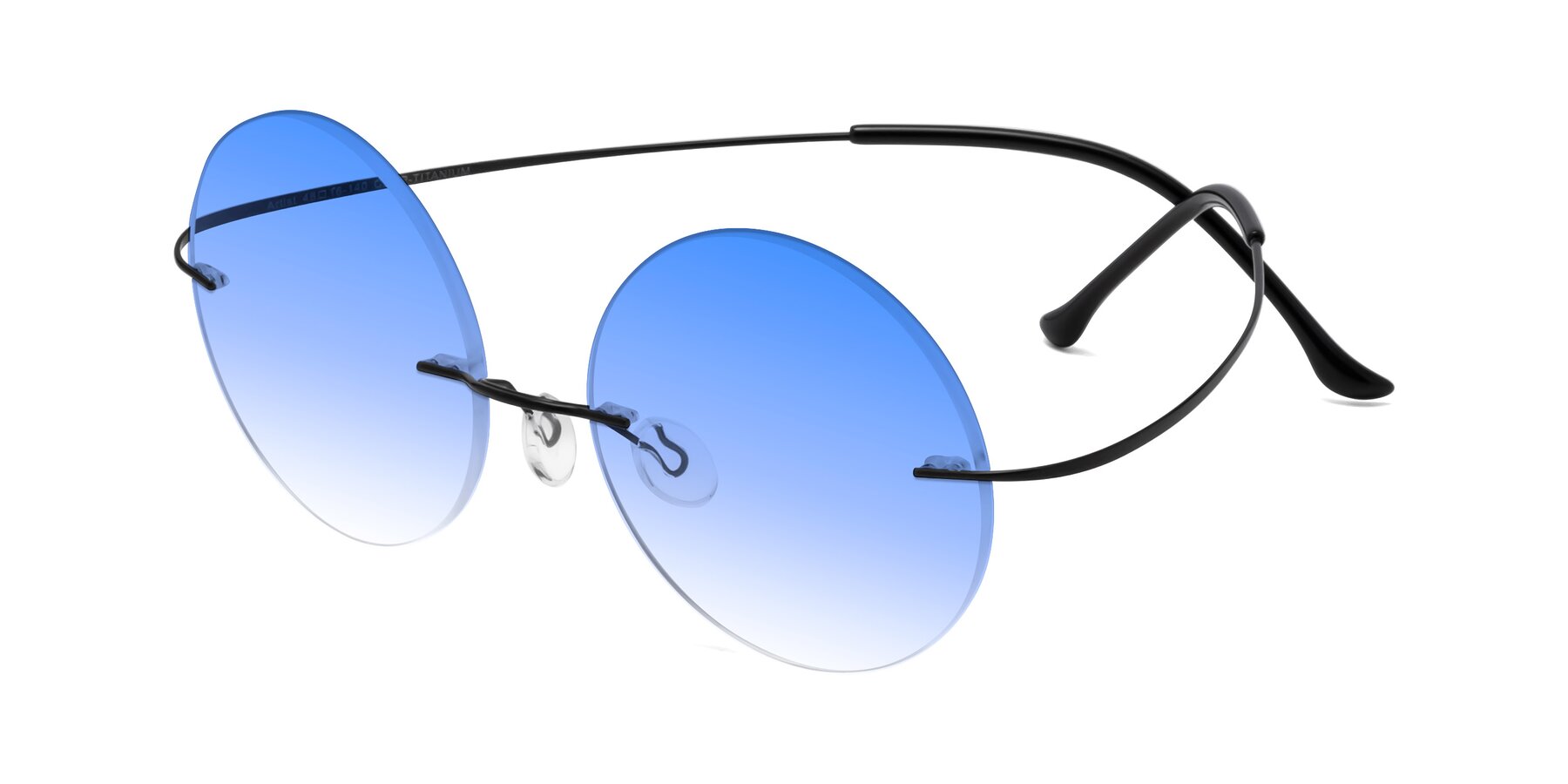 Angle of Artist in Black with Blue Gradient Lenses