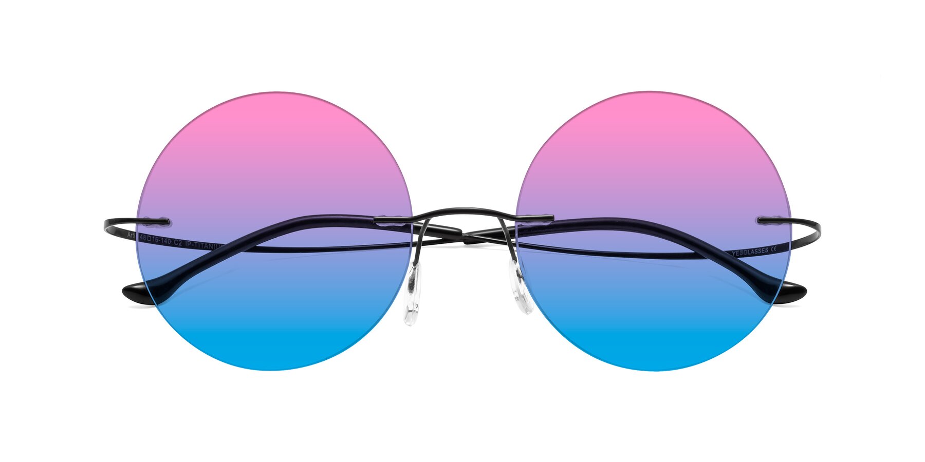 Folded Front of Artist in Black with Pink / Blue Gradient Lenses