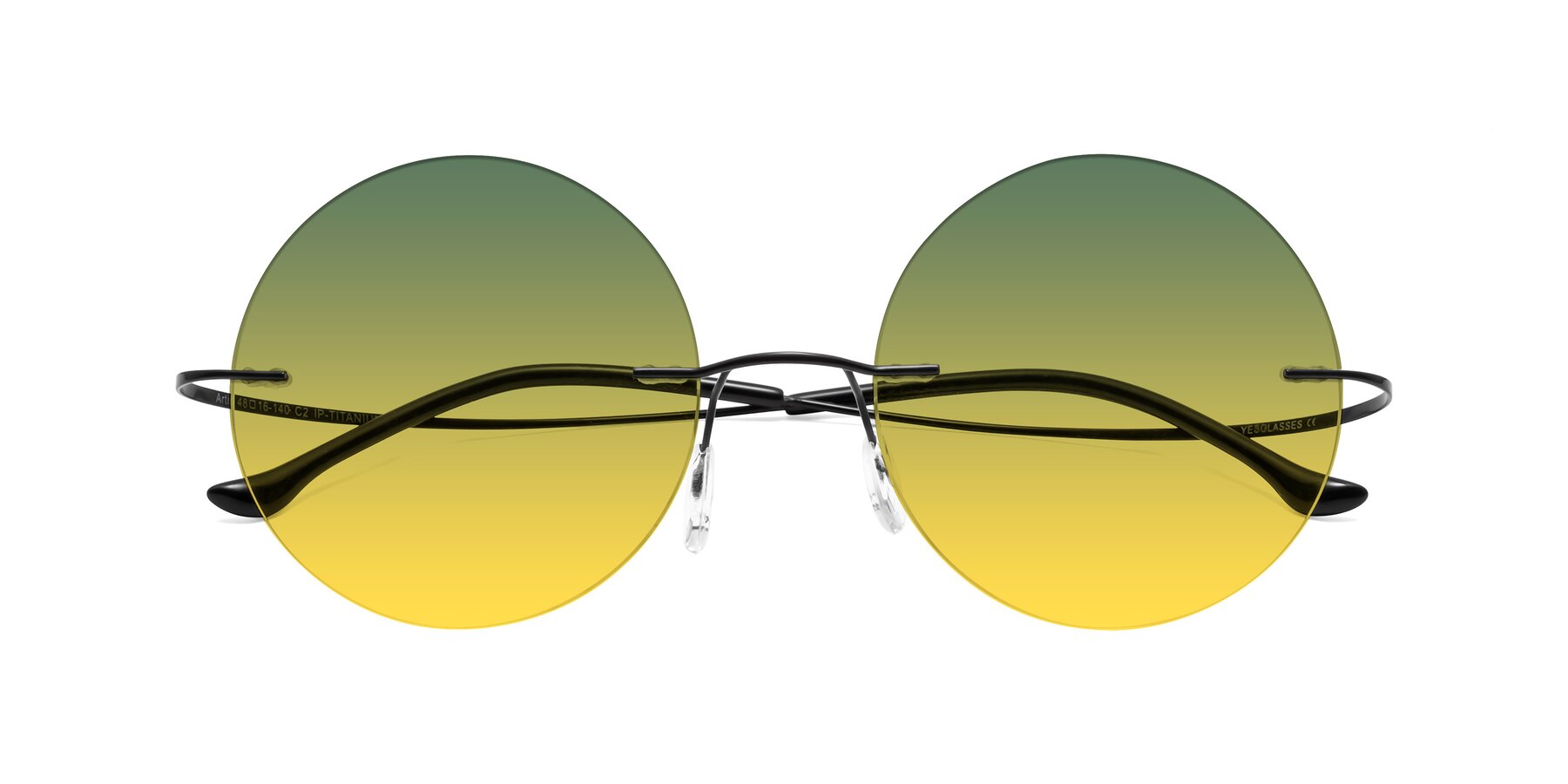 Folded Front of Artist in Black with Green / Yellow Gradient Lenses