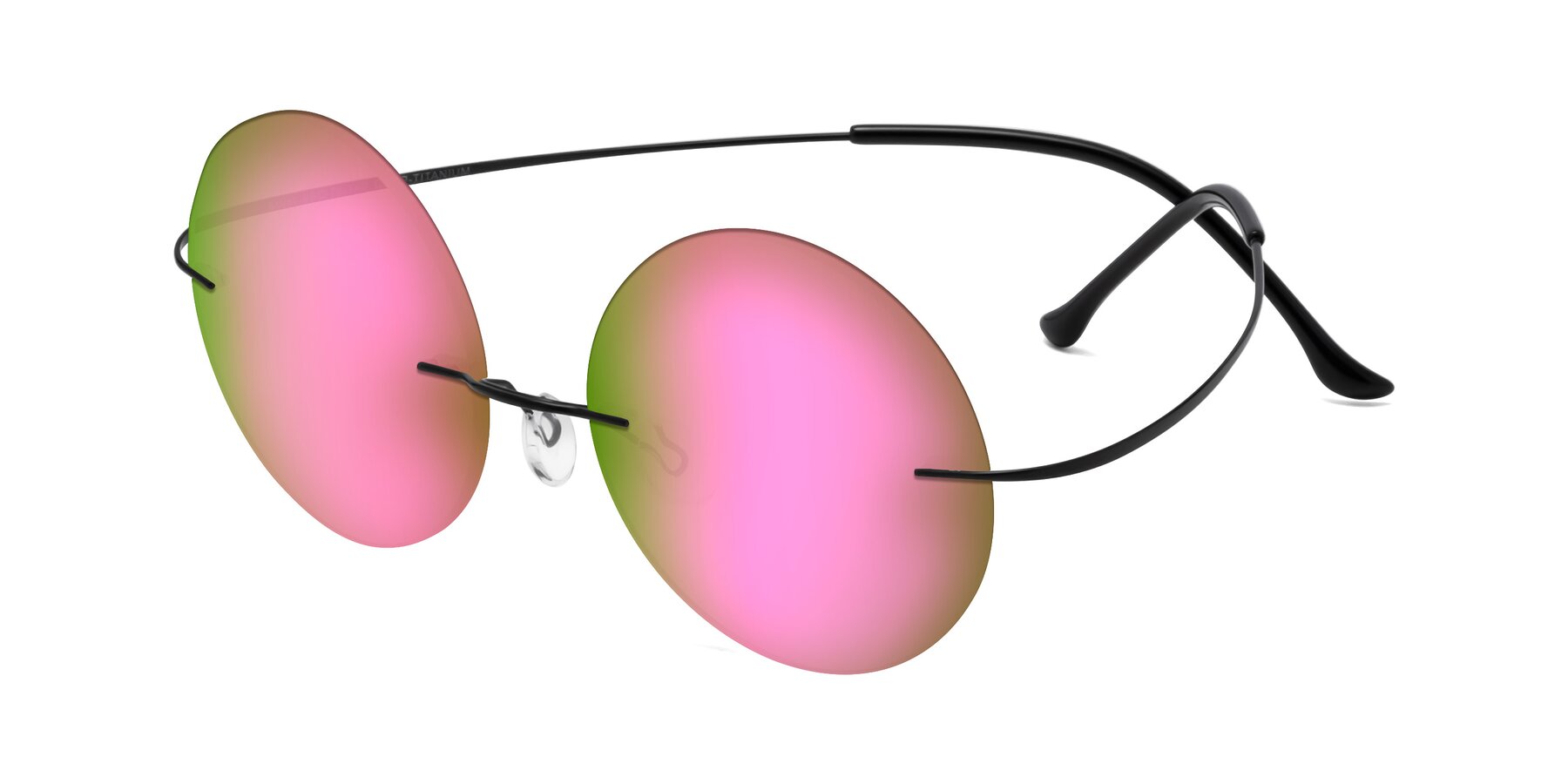 Angle of Artist in Black with Pink Mirrored Lenses