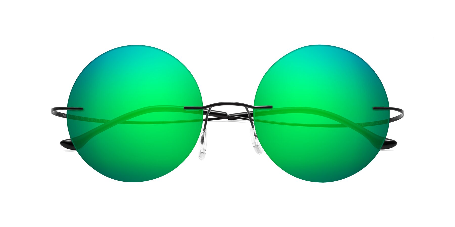 Folded Front of Artist in Black with Green Mirrored Lenses