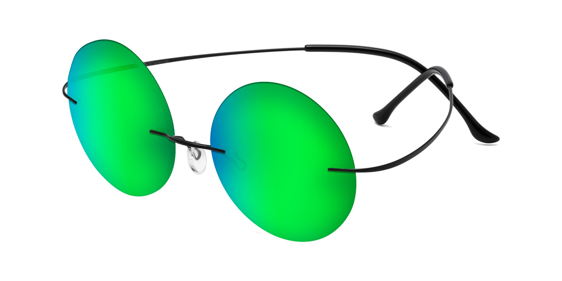 Angle of Artist in Black with Green Mirrored Lenses