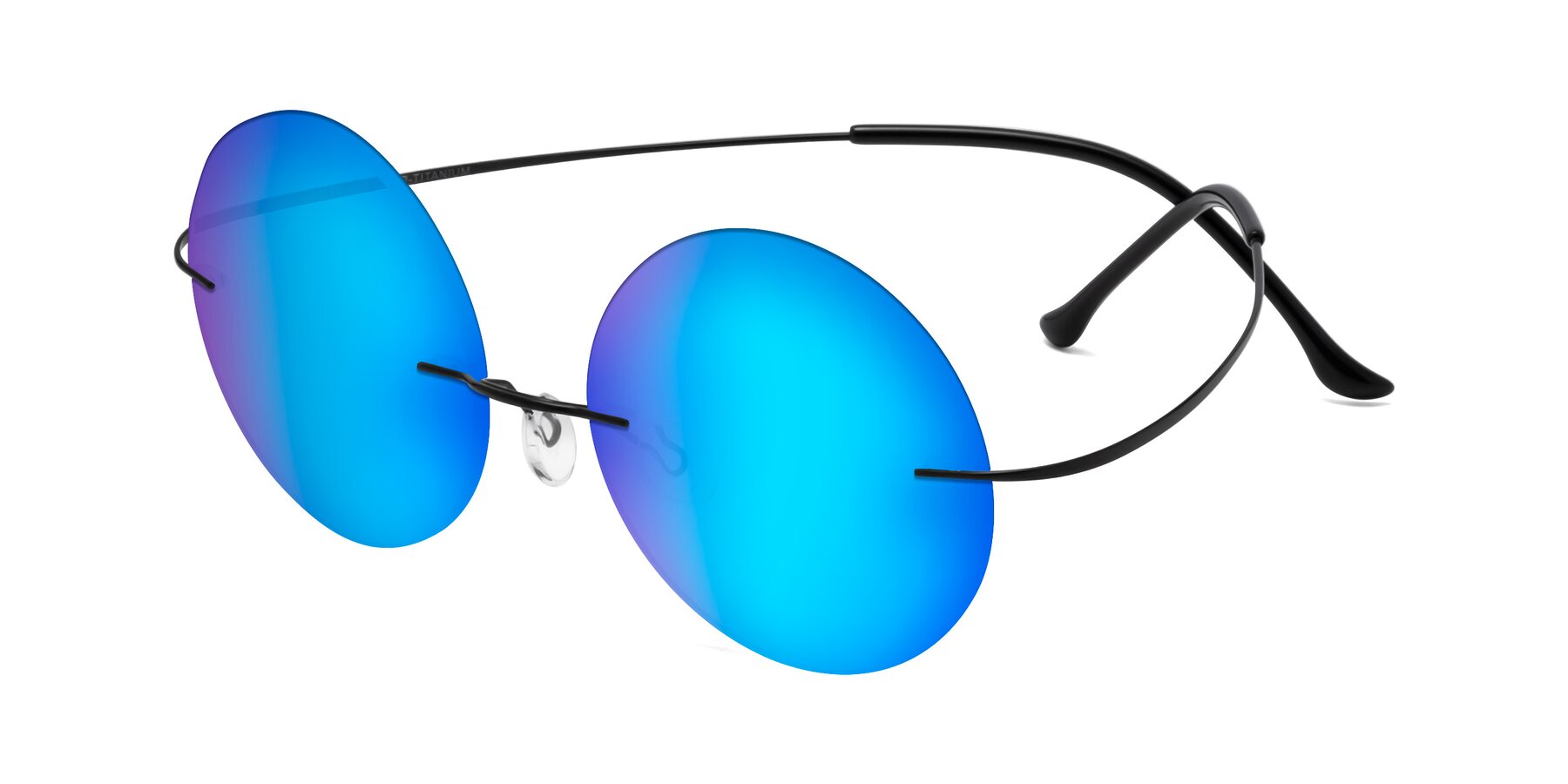 Angle of Artist in Black with Blue Mirrored Lenses