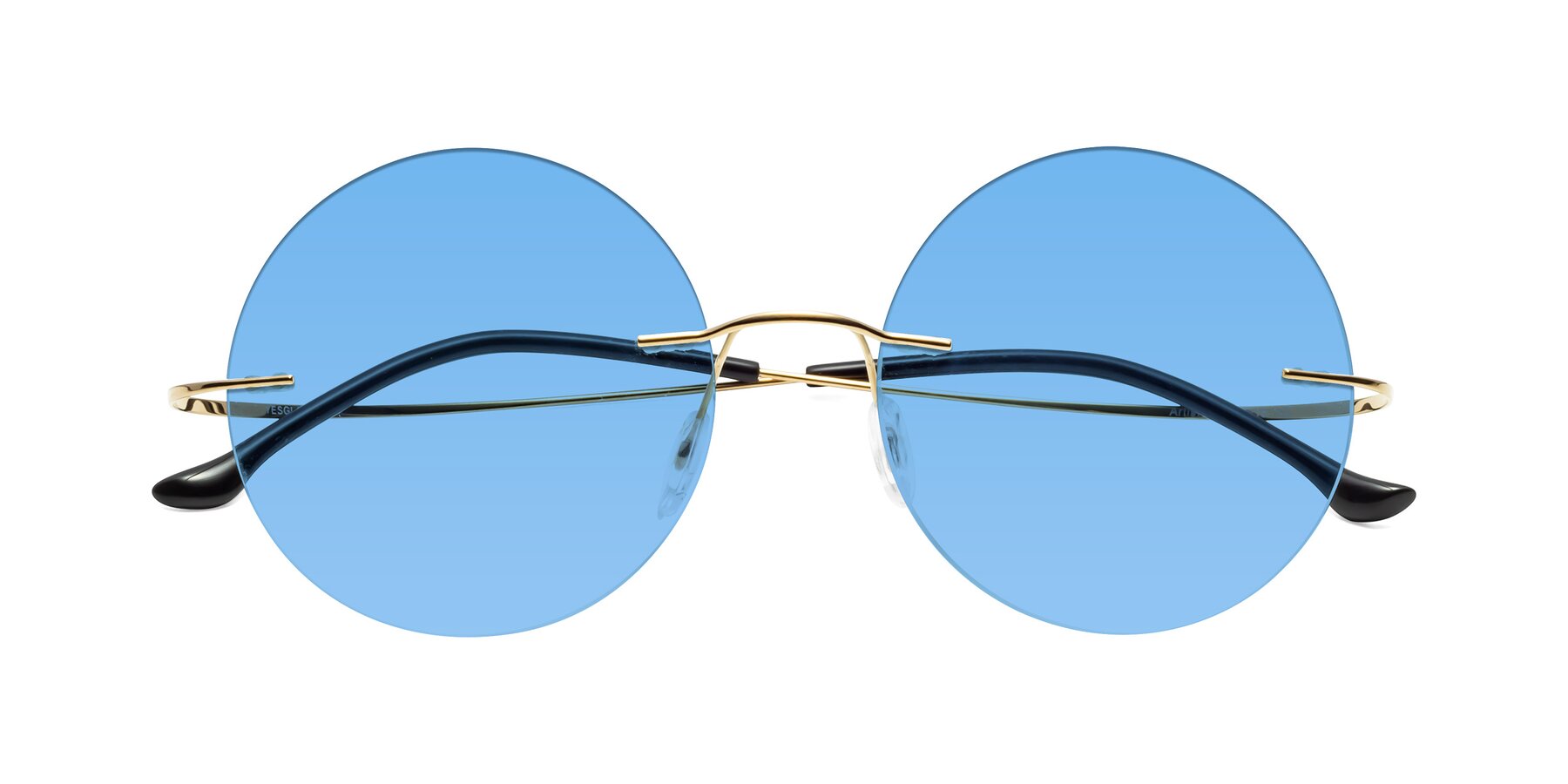 Folded Front of Artist in Gold with Medium Blue Tinted Lenses