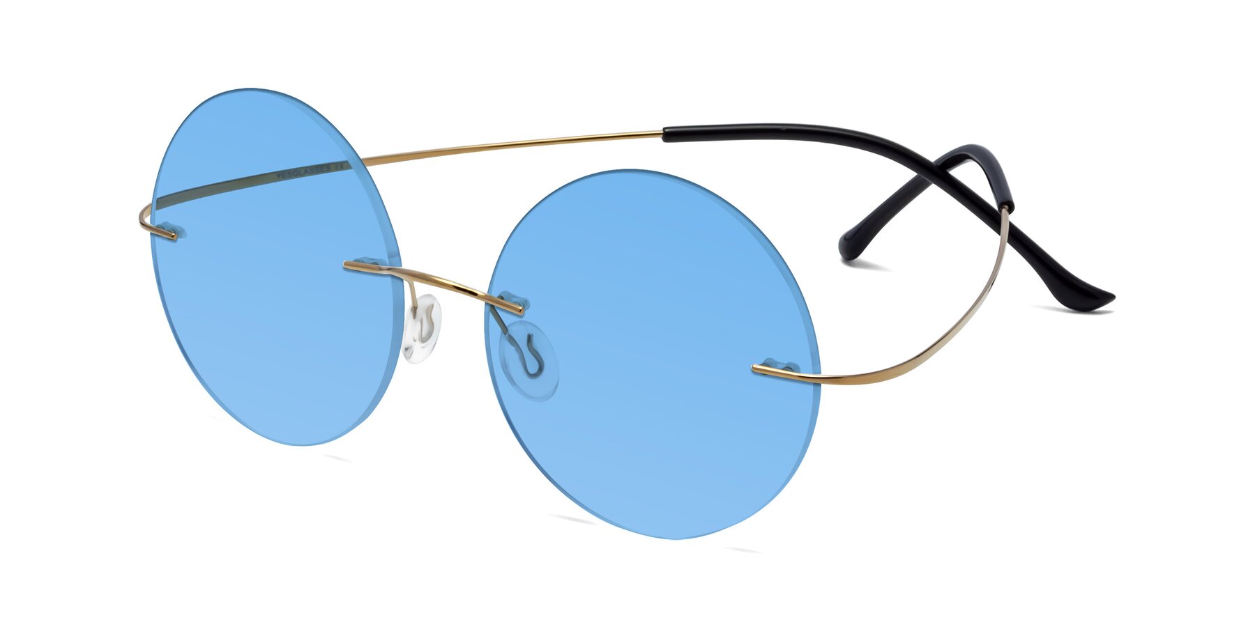 Angle of Artist in Gold with Medium Blue Tinted Lenses