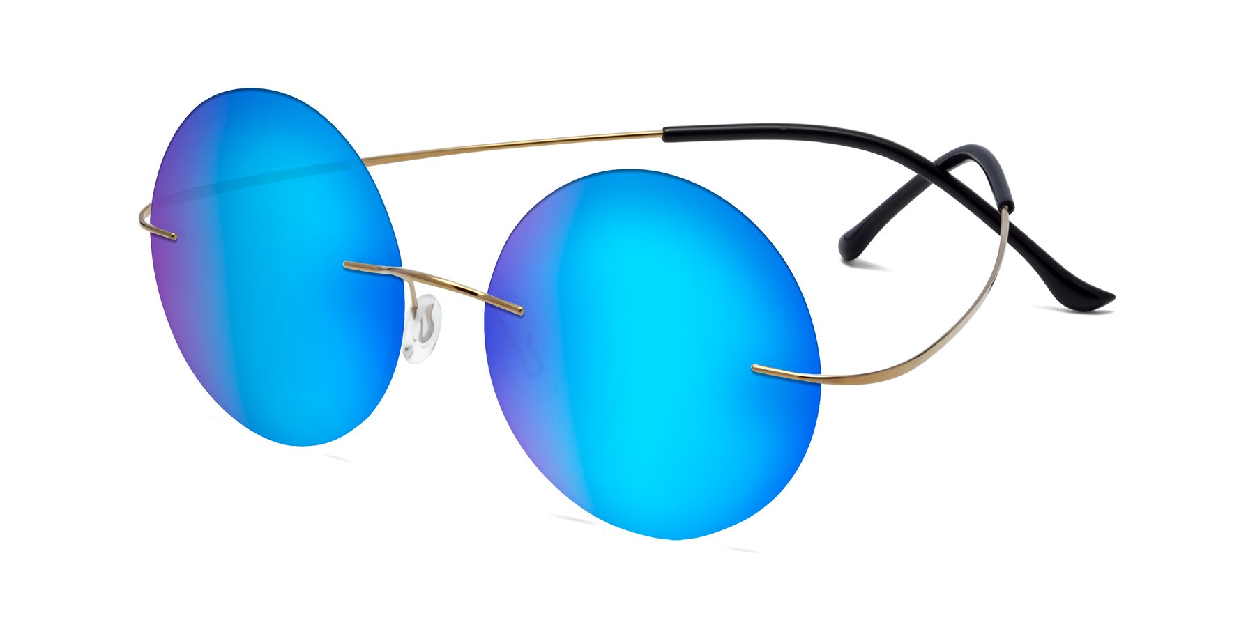 Angle of Artist in Gold with Blue Mirrored Lenses