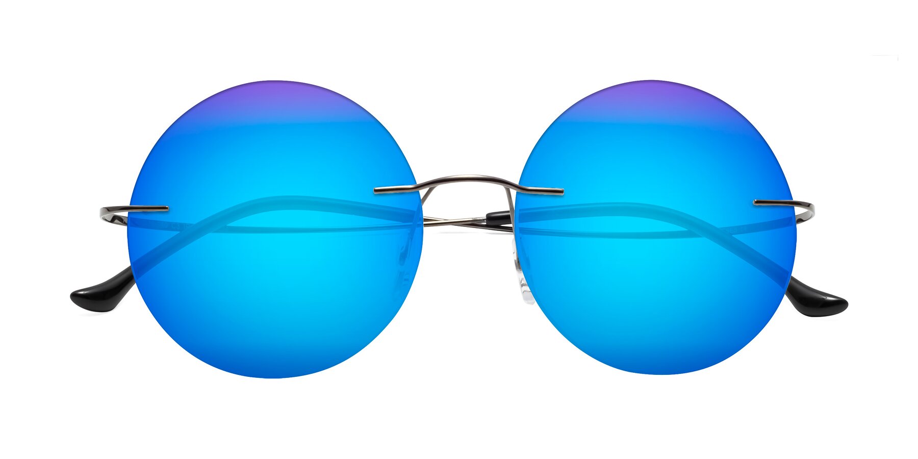 Folded Front of Artist in Gunmetal with Blue Mirrored Lenses