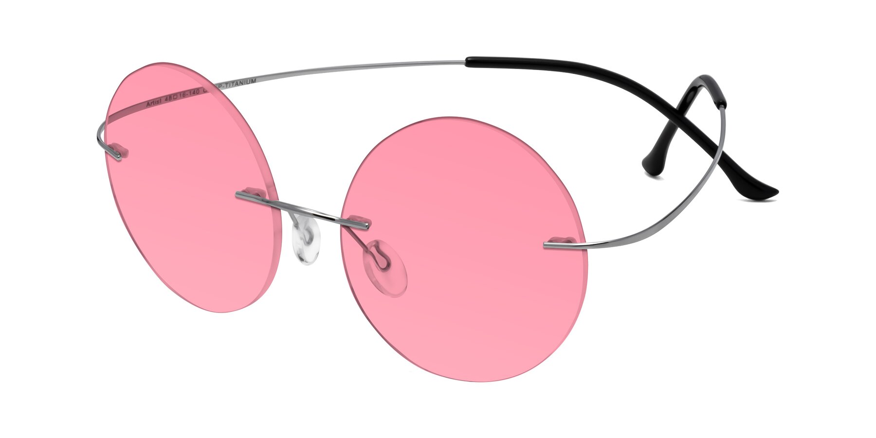 Angle of Artist in Silver with Pink Tinted Lenses