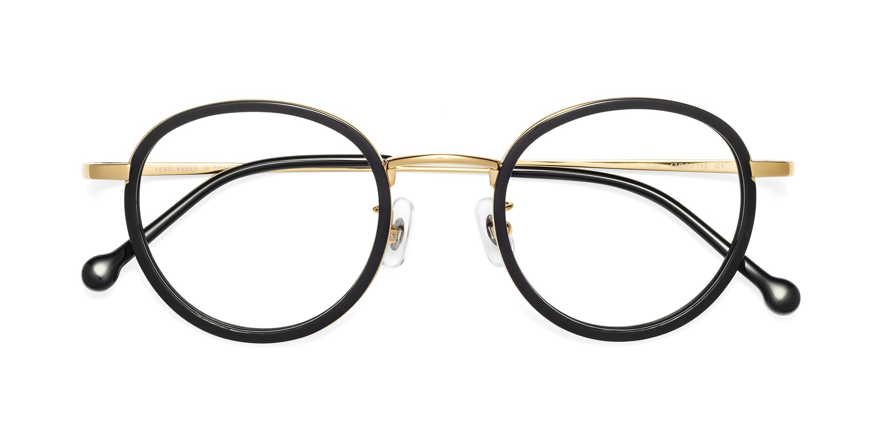 Folded Front of Troy in Black-Gold with Clear Reading Eyeglass Lenses