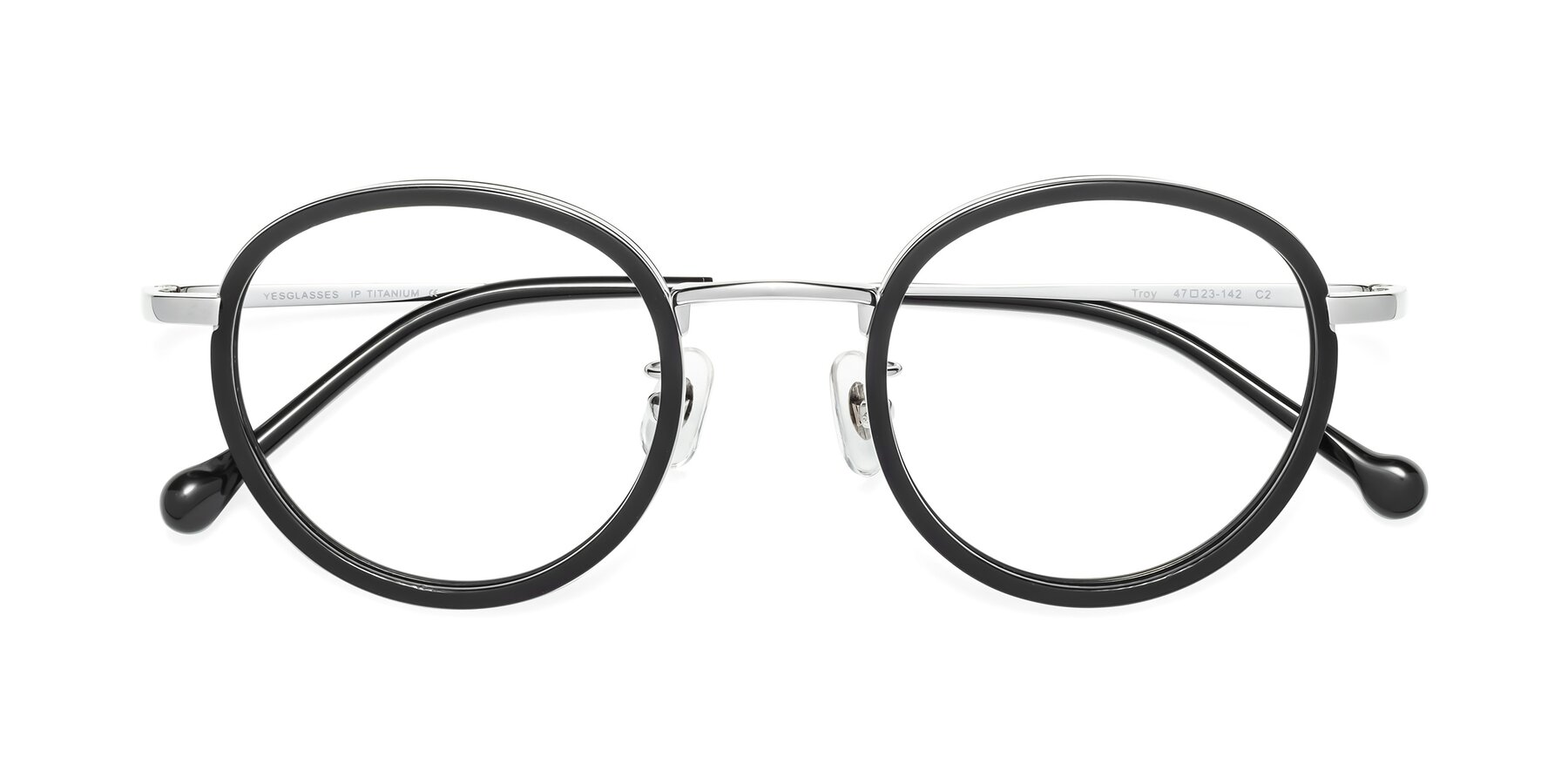 Folded Front of Troy in Black-Silver with Clear Blue Light Blocking Lenses