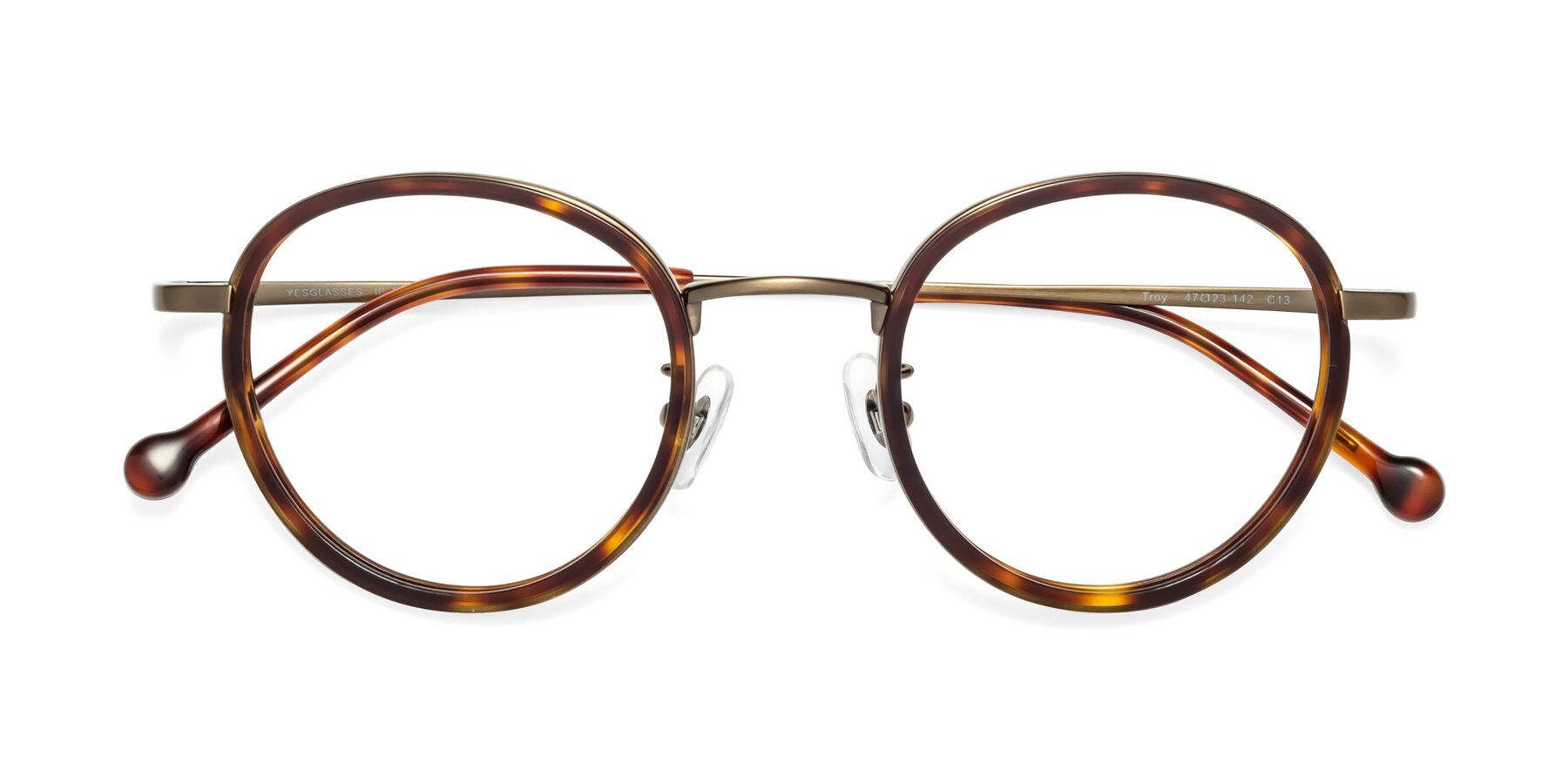 Folded Front of Troy in Bronze-Tortoise with Clear Eyeglass Lenses