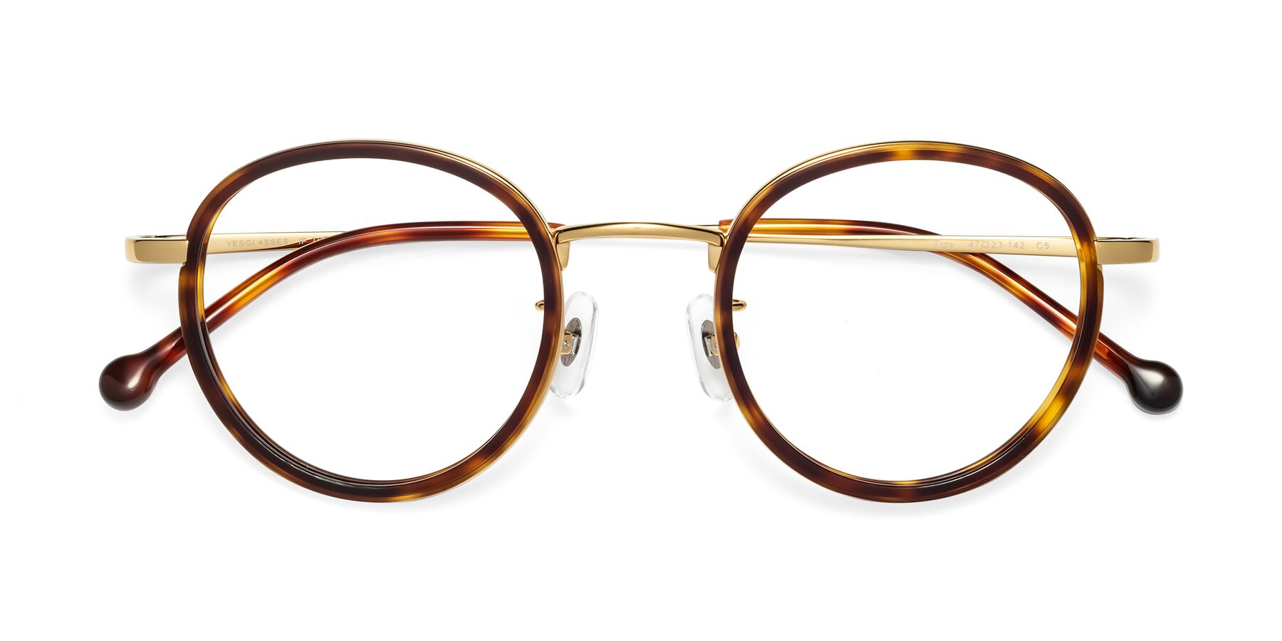 Folded Front of Troy in Gold-Tortoise with Clear Eyeglass Lenses