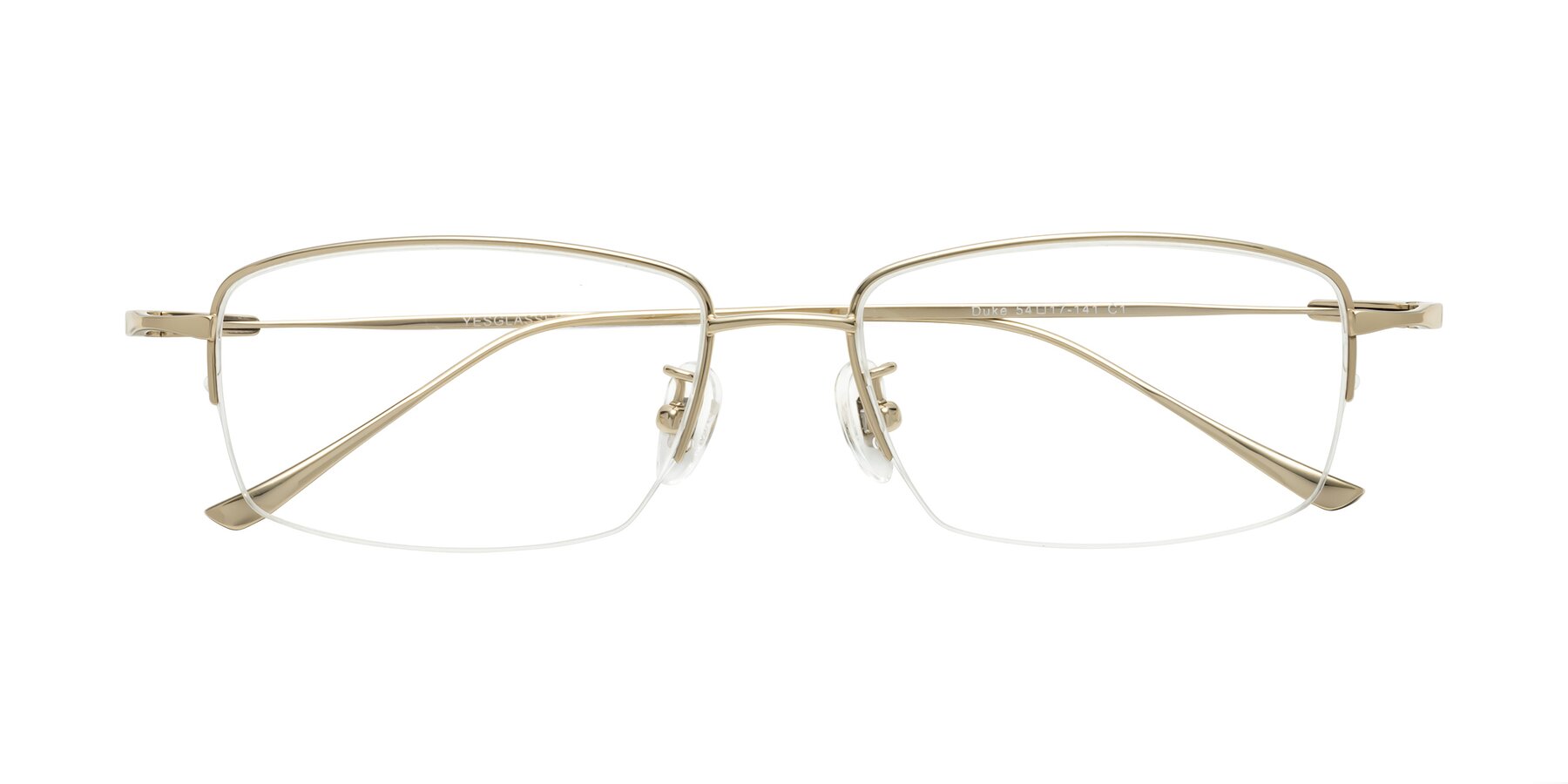 Folded Front of Duke in Gold with Clear Reading Eyeglass Lenses