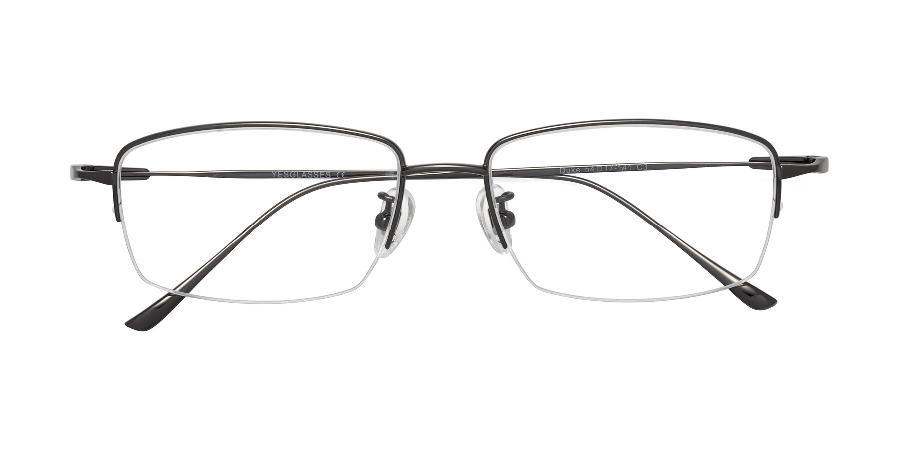 Folded Front of Duke in Gunmetal with Clear Eyeglass Lenses